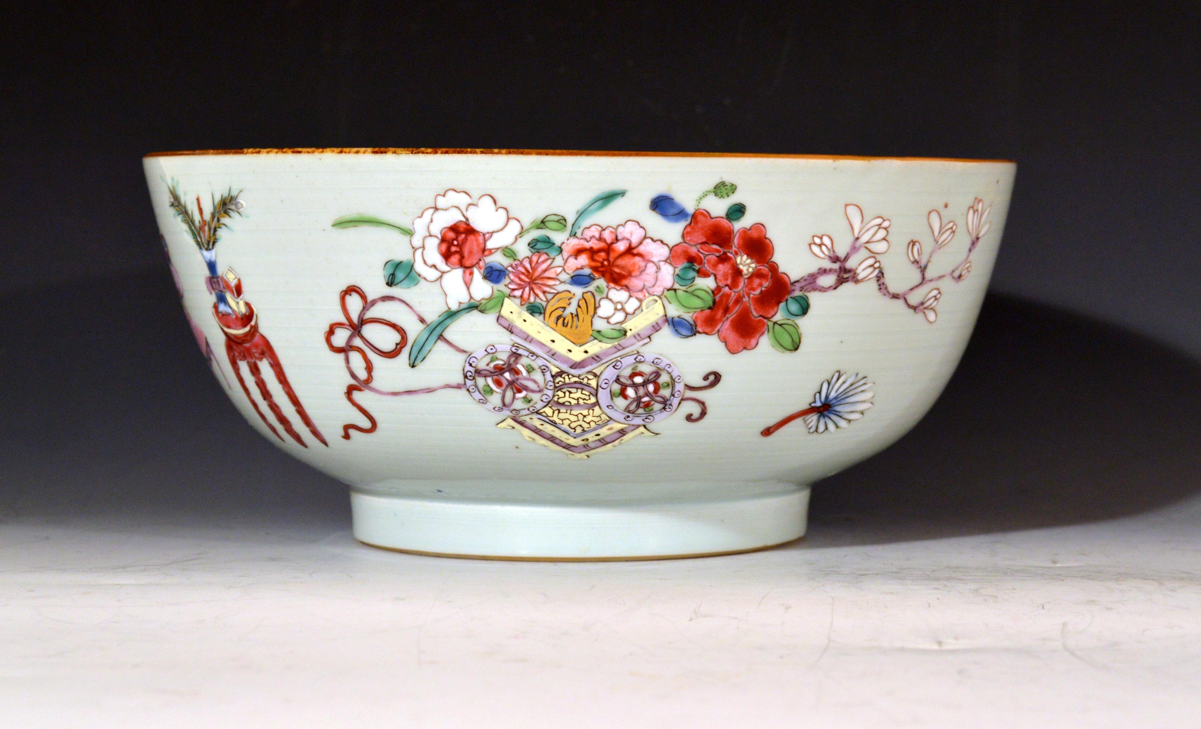18th Century Chinese Export Porcelain Bowl with Chinese Domestic Furniture In Good Condition For Sale In Downingtown, PA