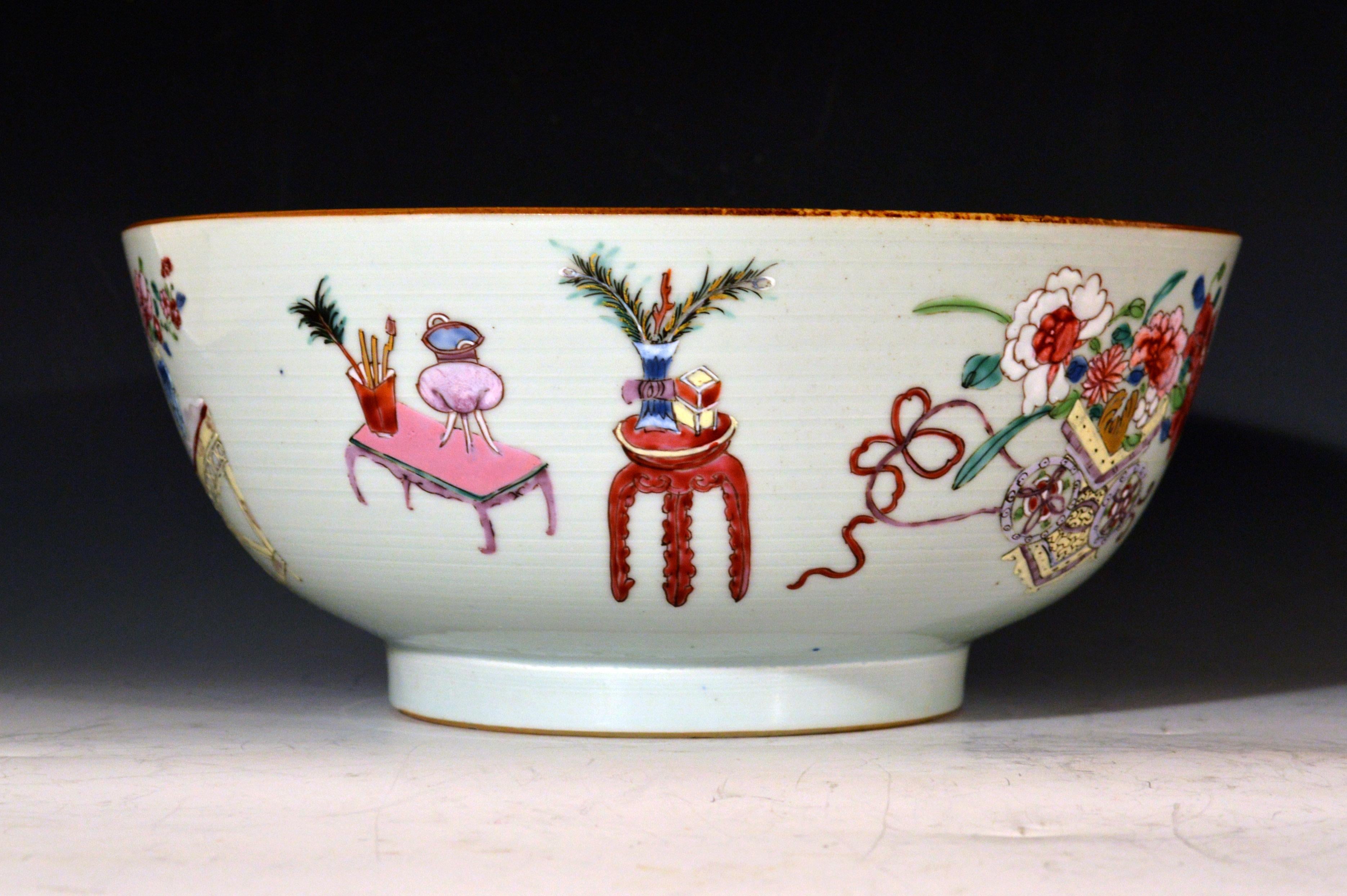 Mid-18th Century 18th Century Chinese Export Porcelain Bowl with Chinese Domestic Furniture For Sale
