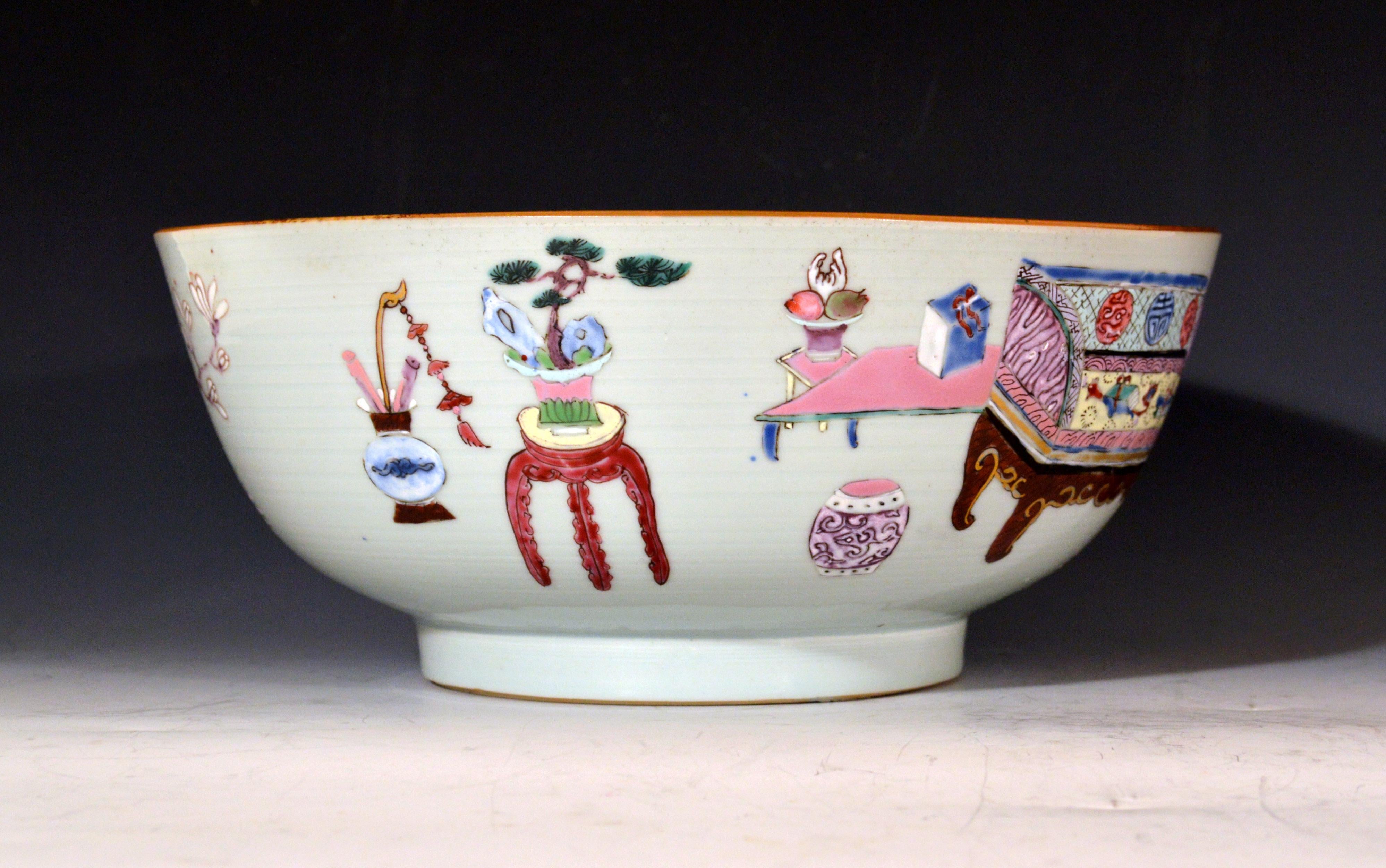 18th Century Chinese Export Porcelain Bowl with Chinese Domestic Furniture For Sale 2