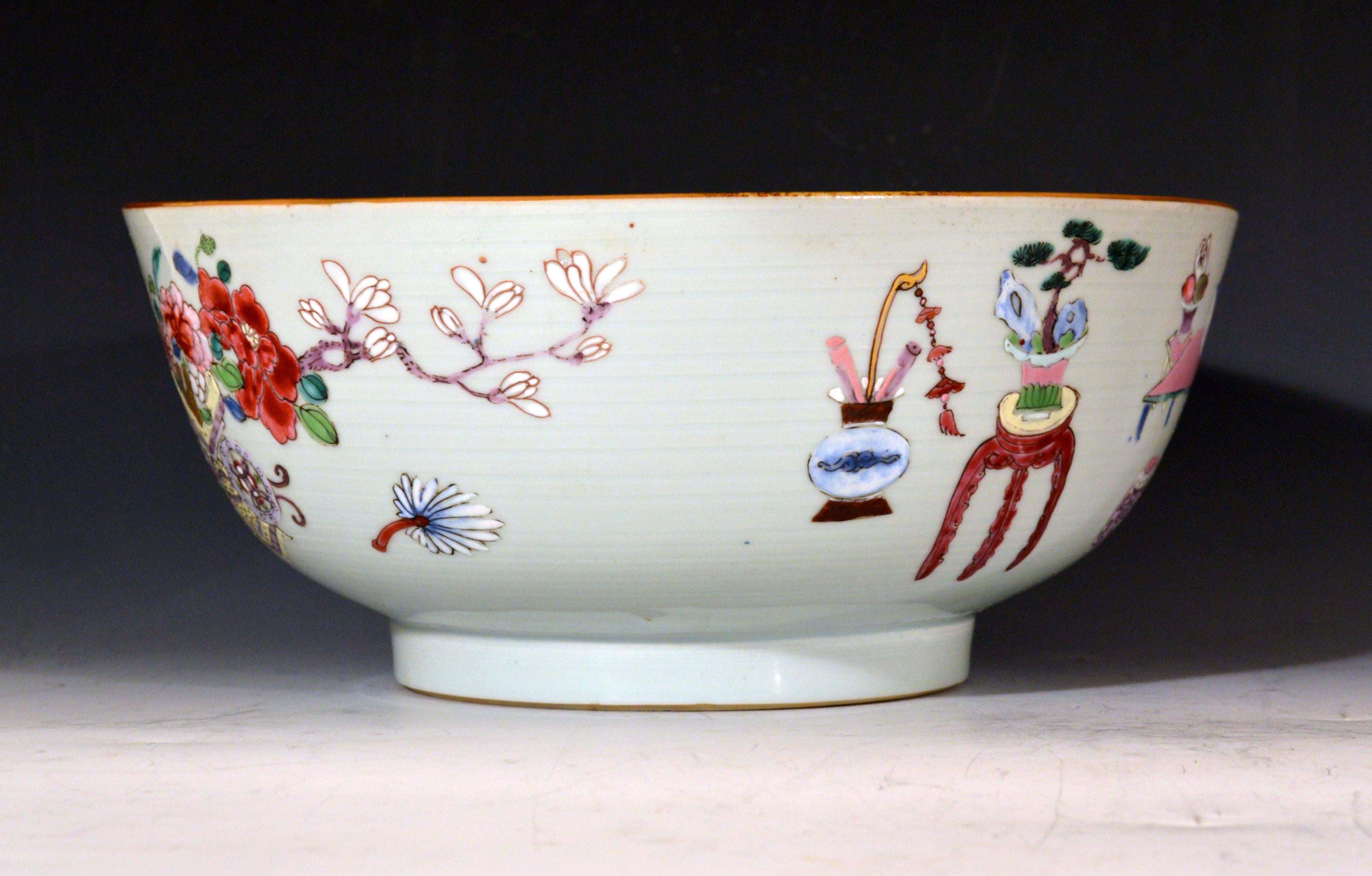 18th Century Chinese Export Porcelain Bowl with Chinese Domestic Furniture For Sale 3