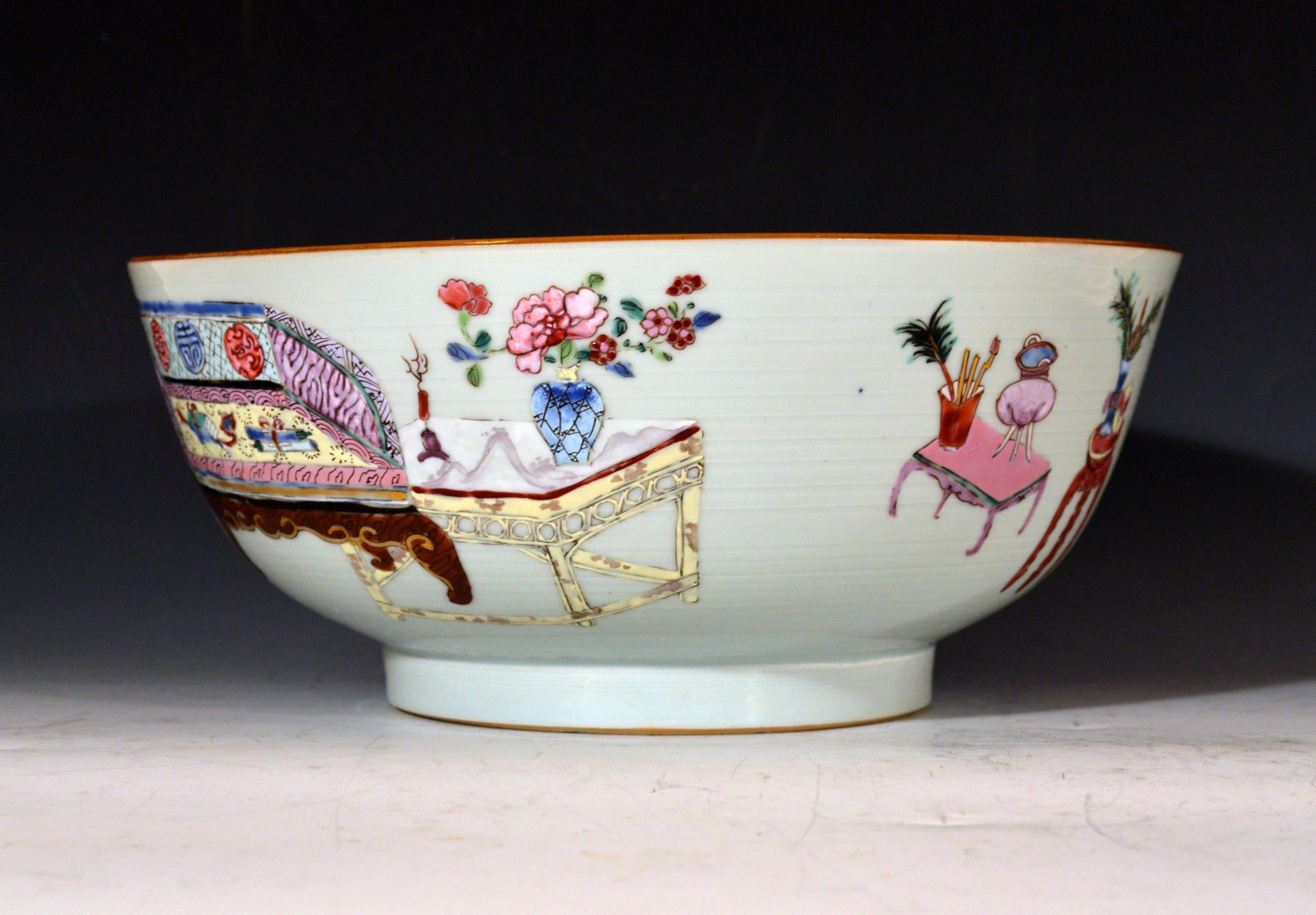 18th Century Chinese Export Porcelain Bowl with Chinese Domestic Furniture For Sale 4