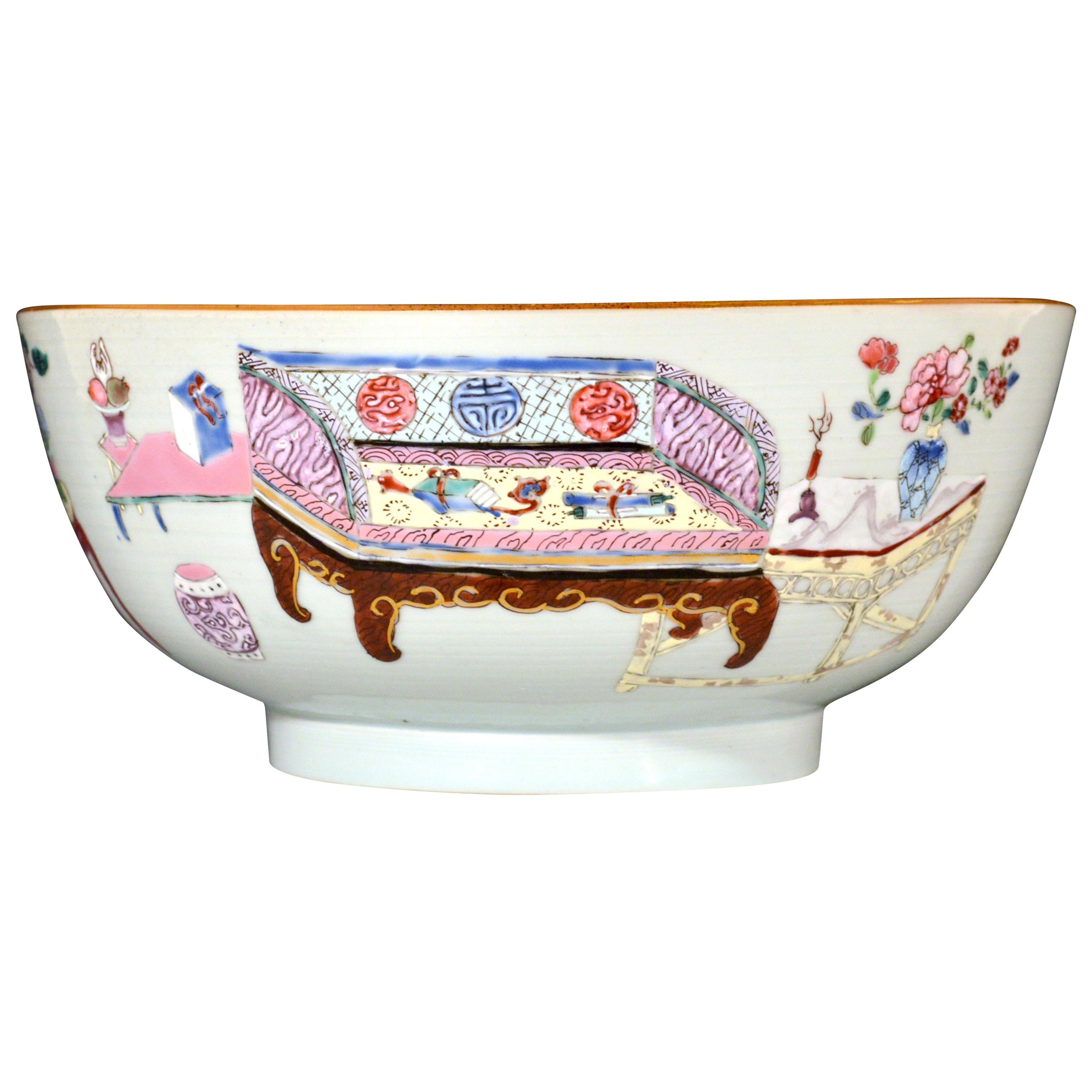 18th Century Chinese Export Porcelain Bowl with Chinese Domestic Furniture