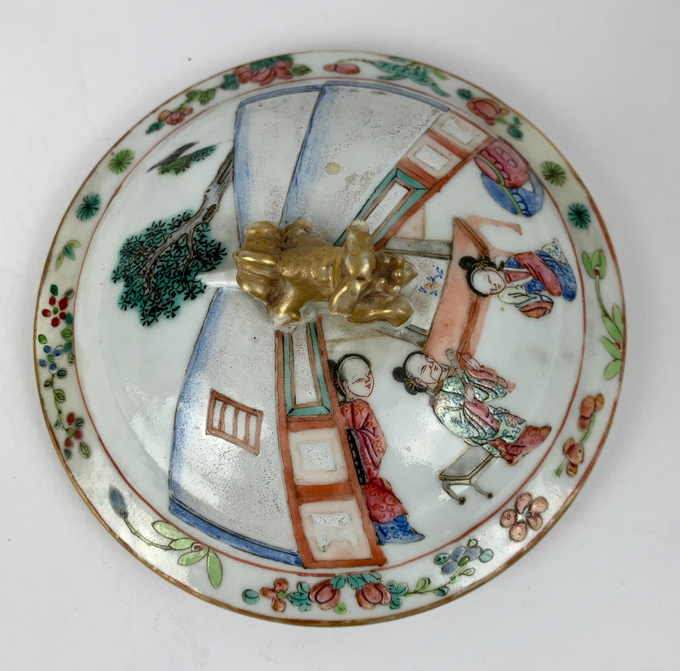 Chinesischer Rosenkanton-Zigarrenkrug aus Mandarin-Porzellan mit Deckel aus chinesischem Export, 19. Jahrhundert im Angebot 1