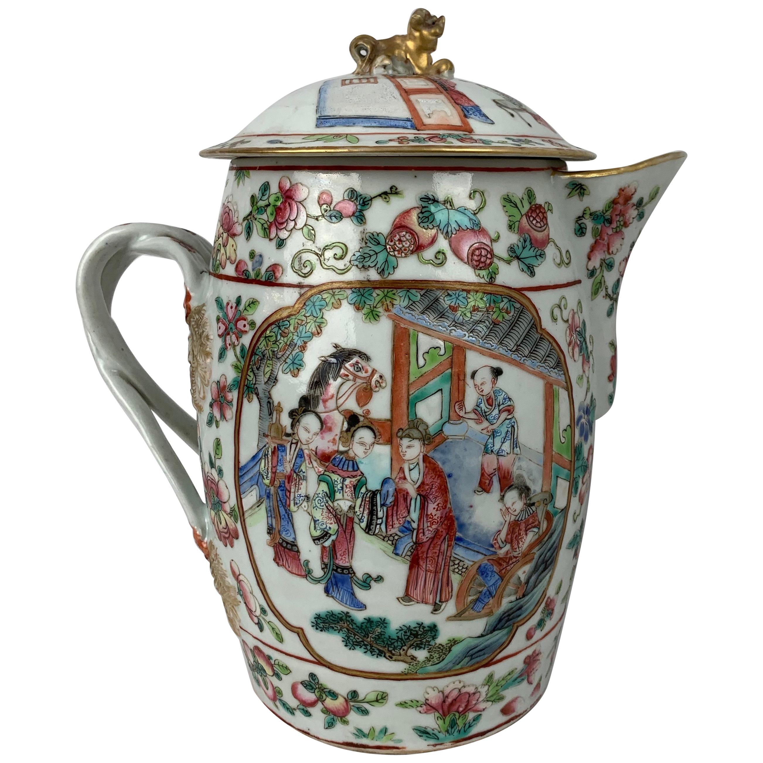 Cider Jug with Cover, Famille Rose Porcelain, Chinese Export, 19th Century