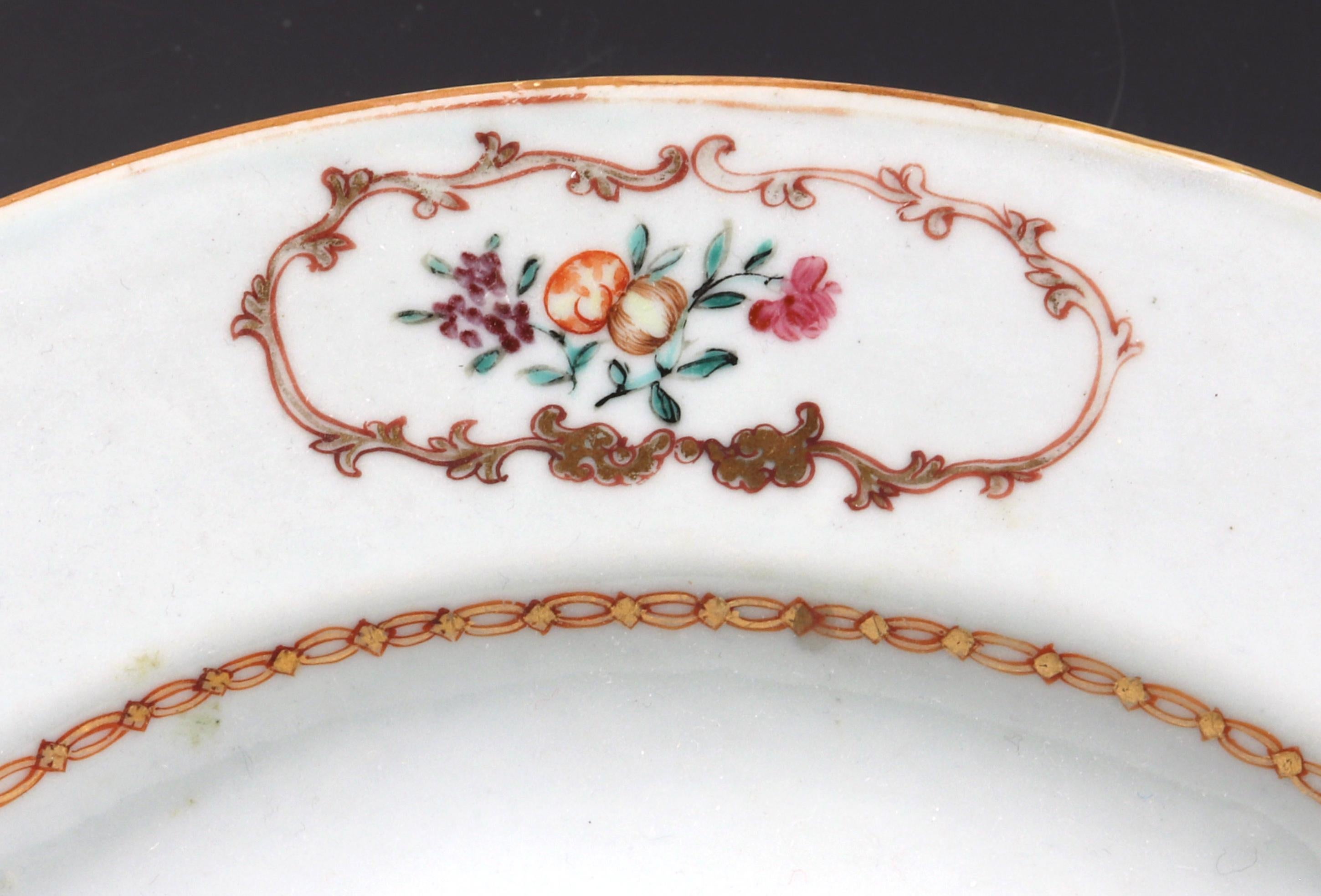 Chinese Export Famille Rose Porcelain Dish with Flower Basket & Butterfly For Sale 1