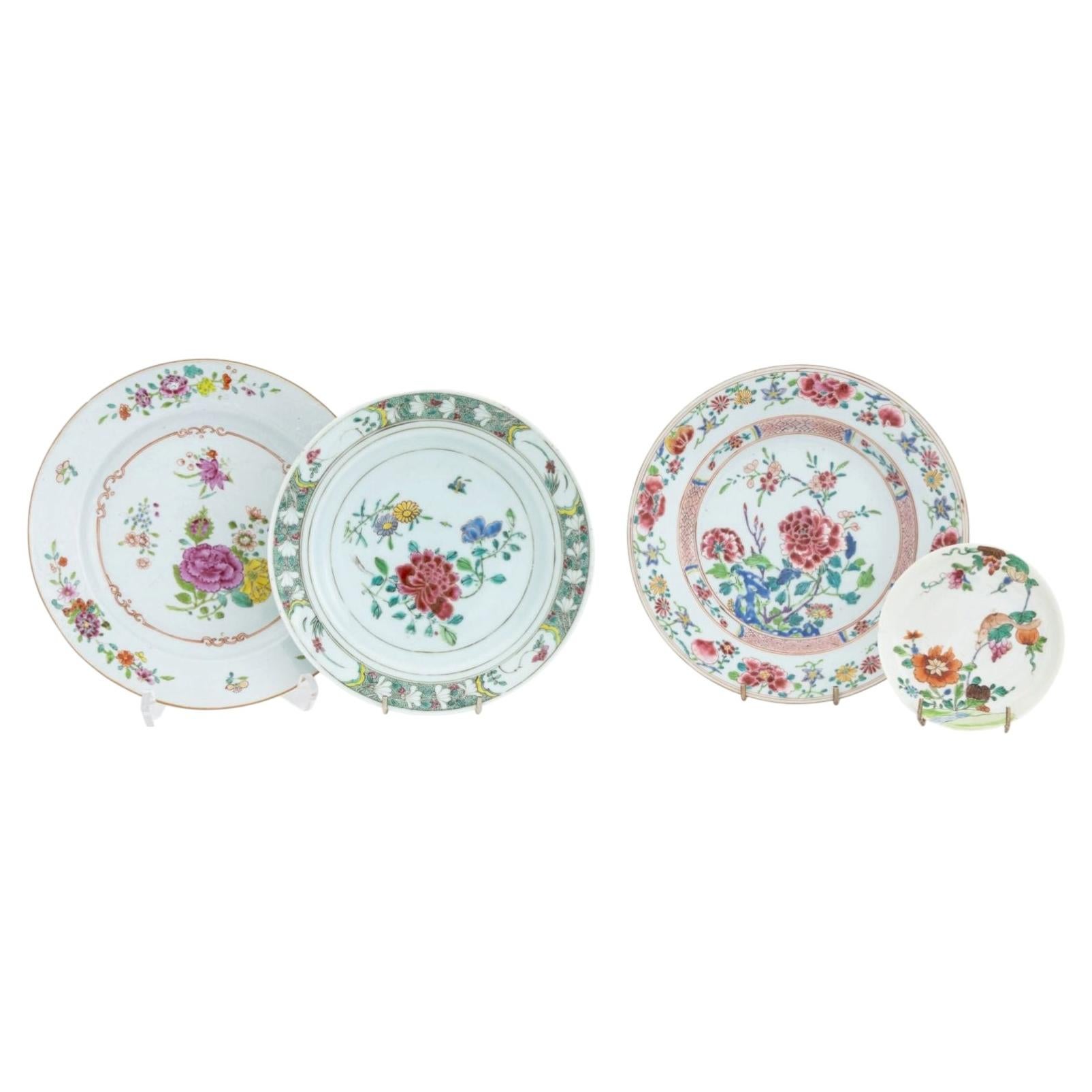 Collection of Four Chinese Export Famille Rose Porcelain Plates