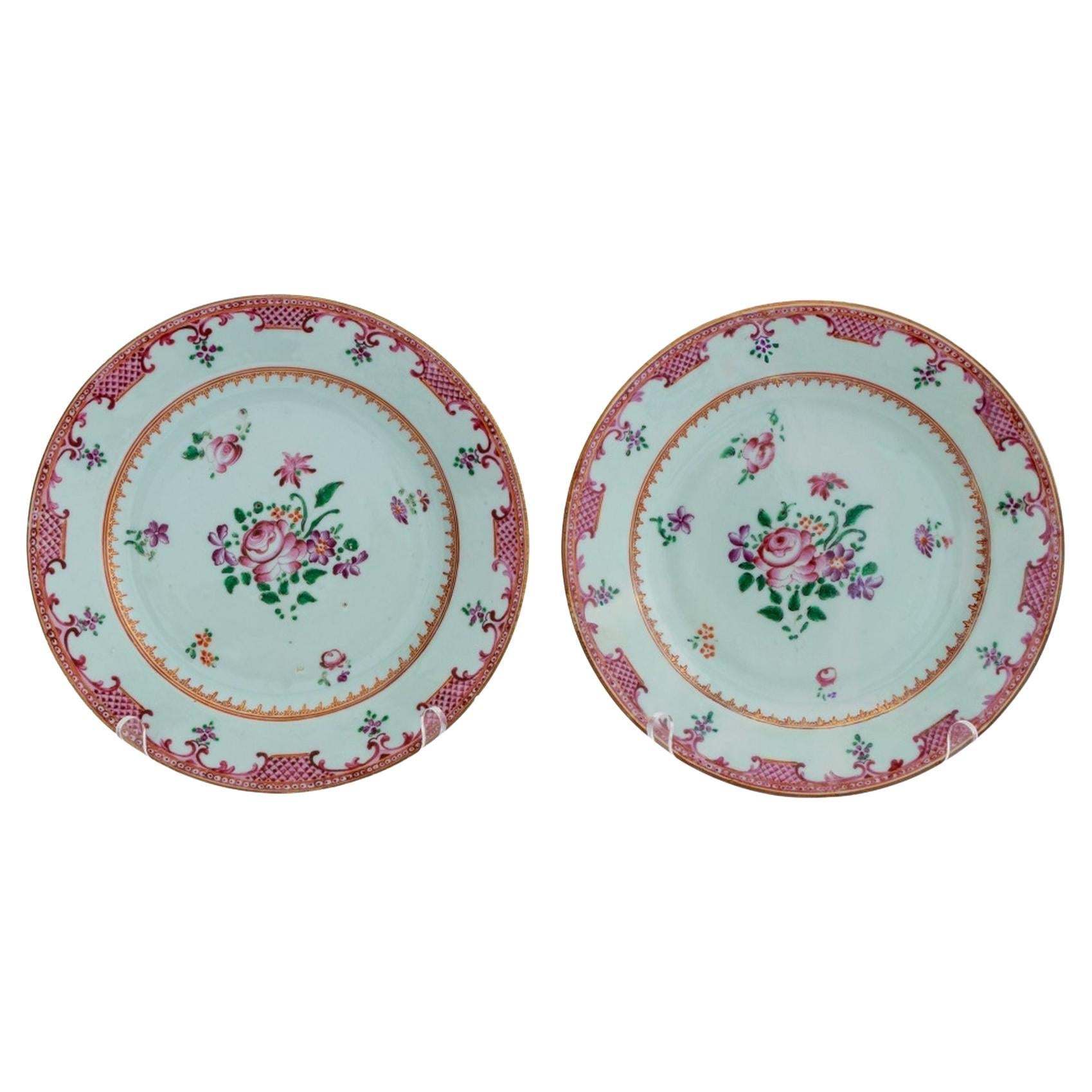 Chinese Export Famille Rose Porcelain Plates, Pair
