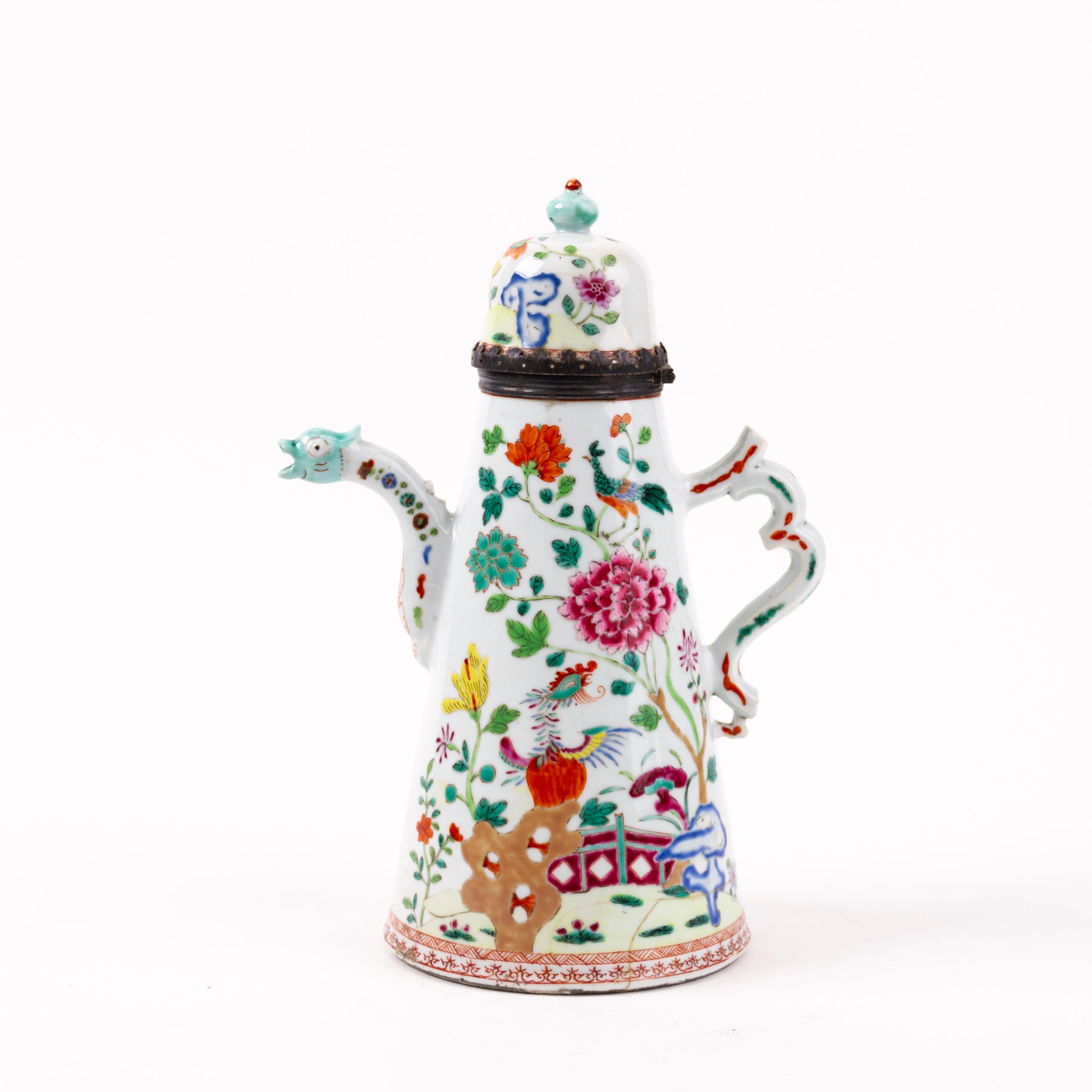 Hand-Painted Chinese Export Famille Rose Porcelain Qianlong Phoenix Teapot 18th Century For Sale