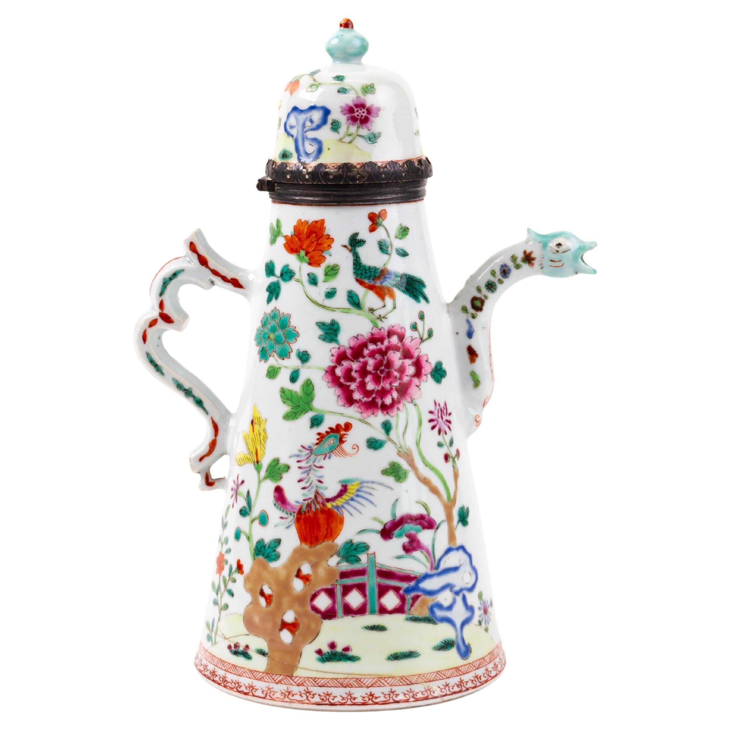 Chinese Export Famille Rose Porcelain Qianlong Phoenix Teapot 18th Century For Sale