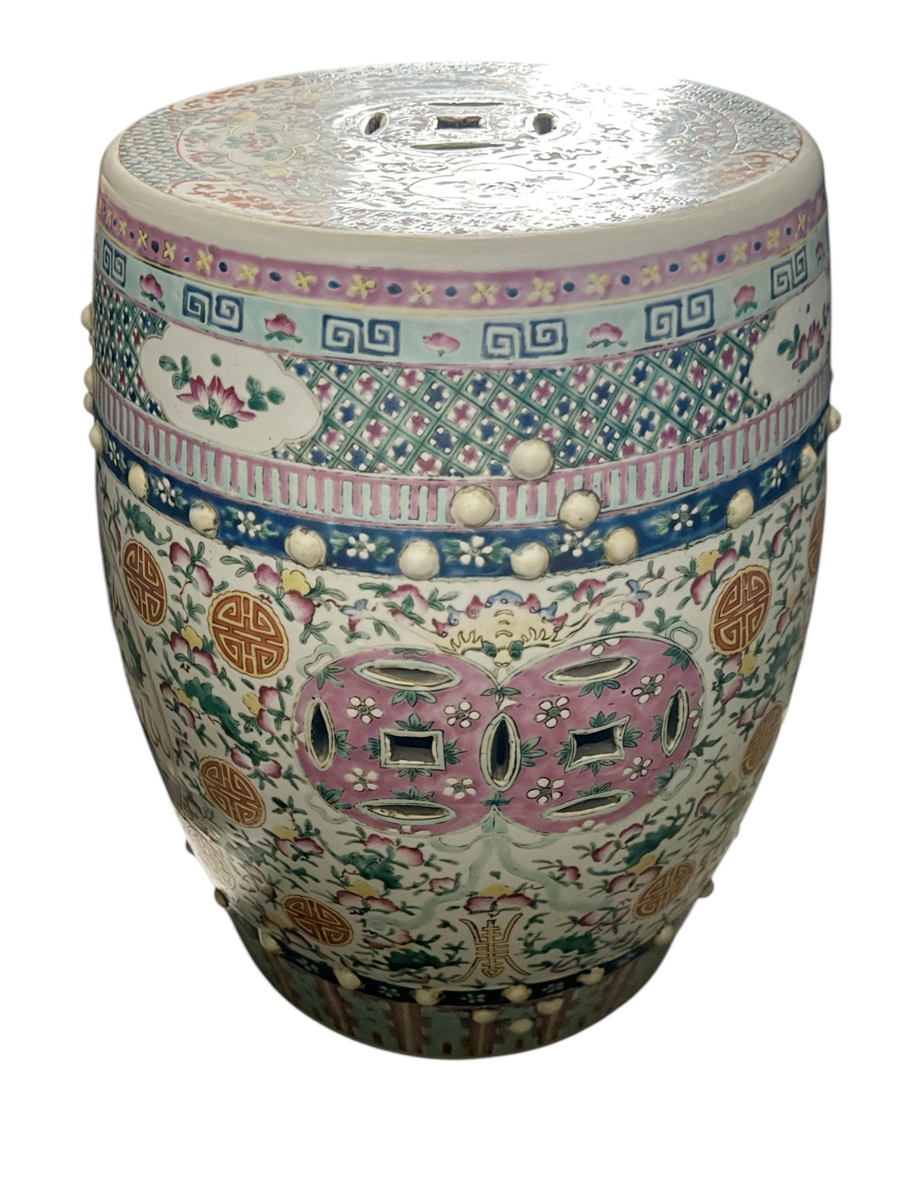 Chinese Export Famille Rose Terra Cotta Garden Stool For Sale 6