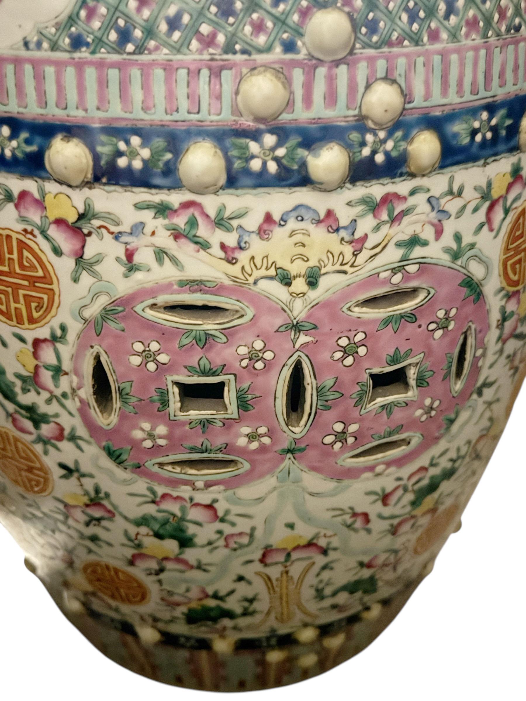 Chinese Export Famille Rose Terra Cotta Garden Stool For Sale 7