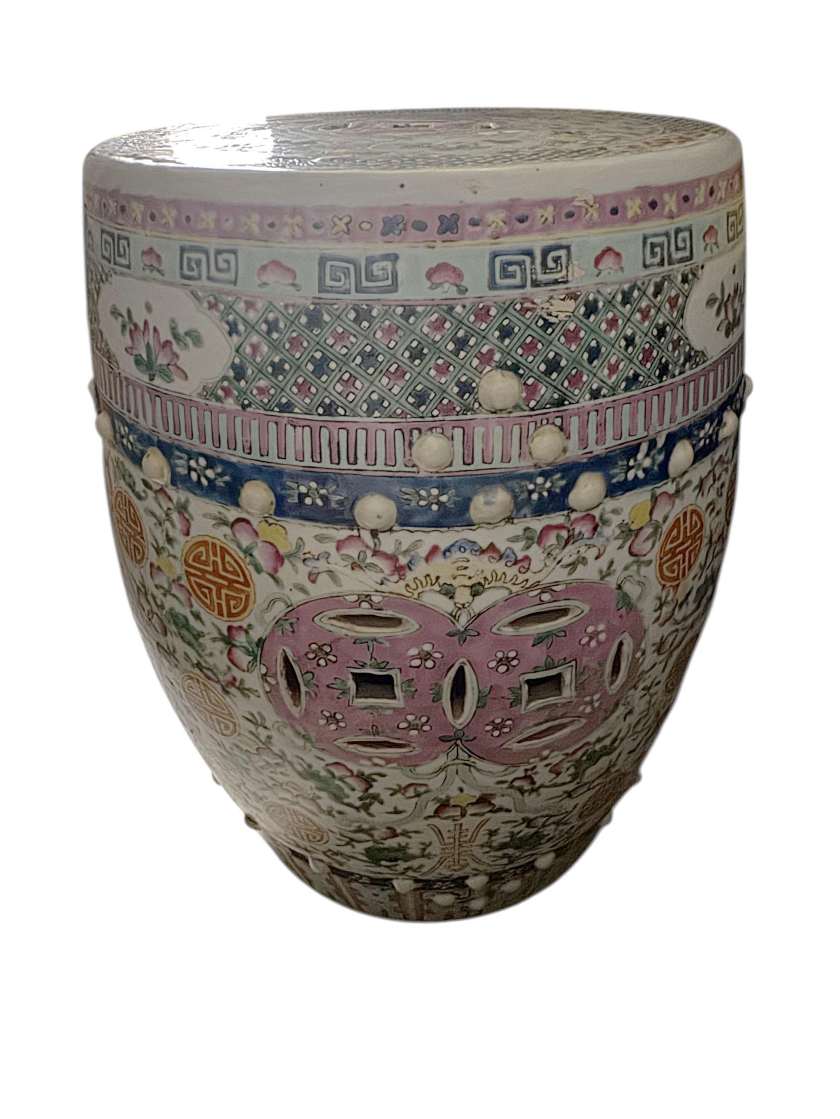 Chinese Export Famille Rose Terra Cotta Garden Stool For Sale 11