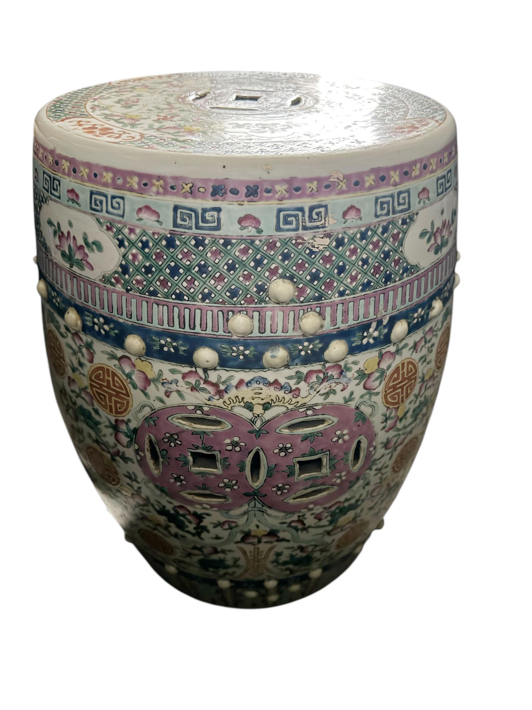 Chinese Export Famille Rose Terra Cotta Garden Stool For Sale 12