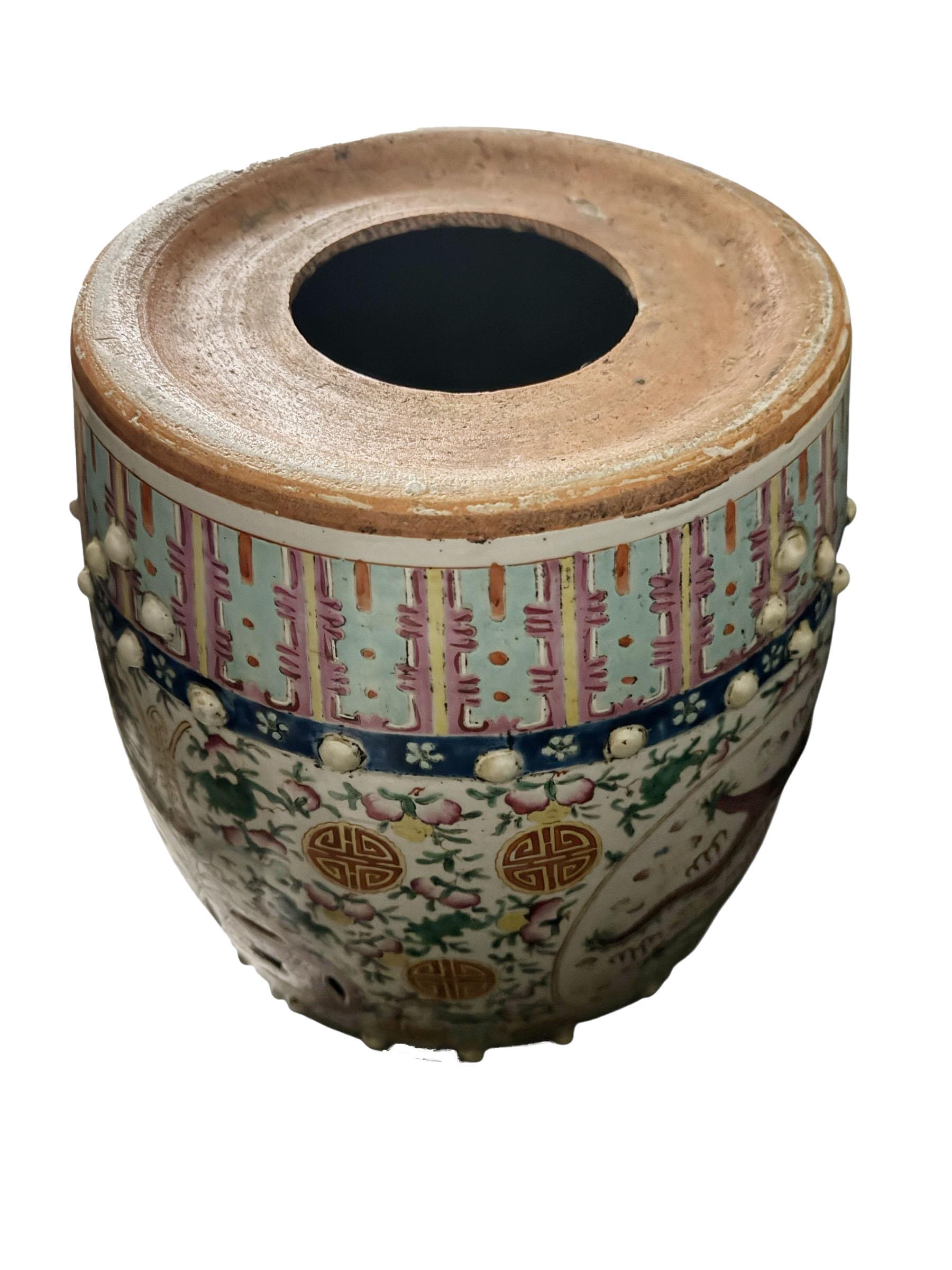 Chinese Export Famille Rose Terra Cotta Garden Stool For Sale 13