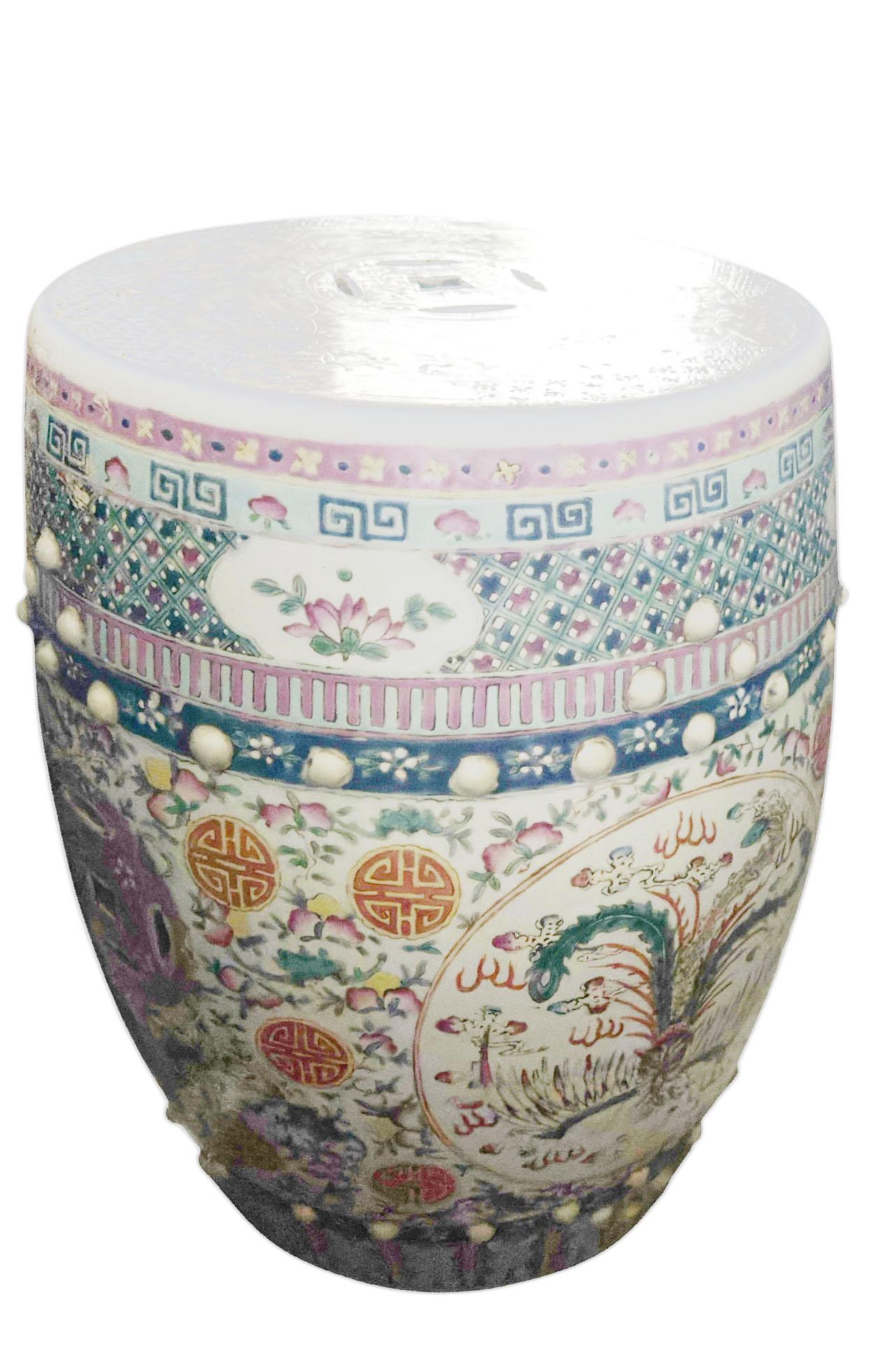 Chinese Export Famille Rose Terra Cotta Garden Stool In Good Condition For Sale In Clearwater, FL