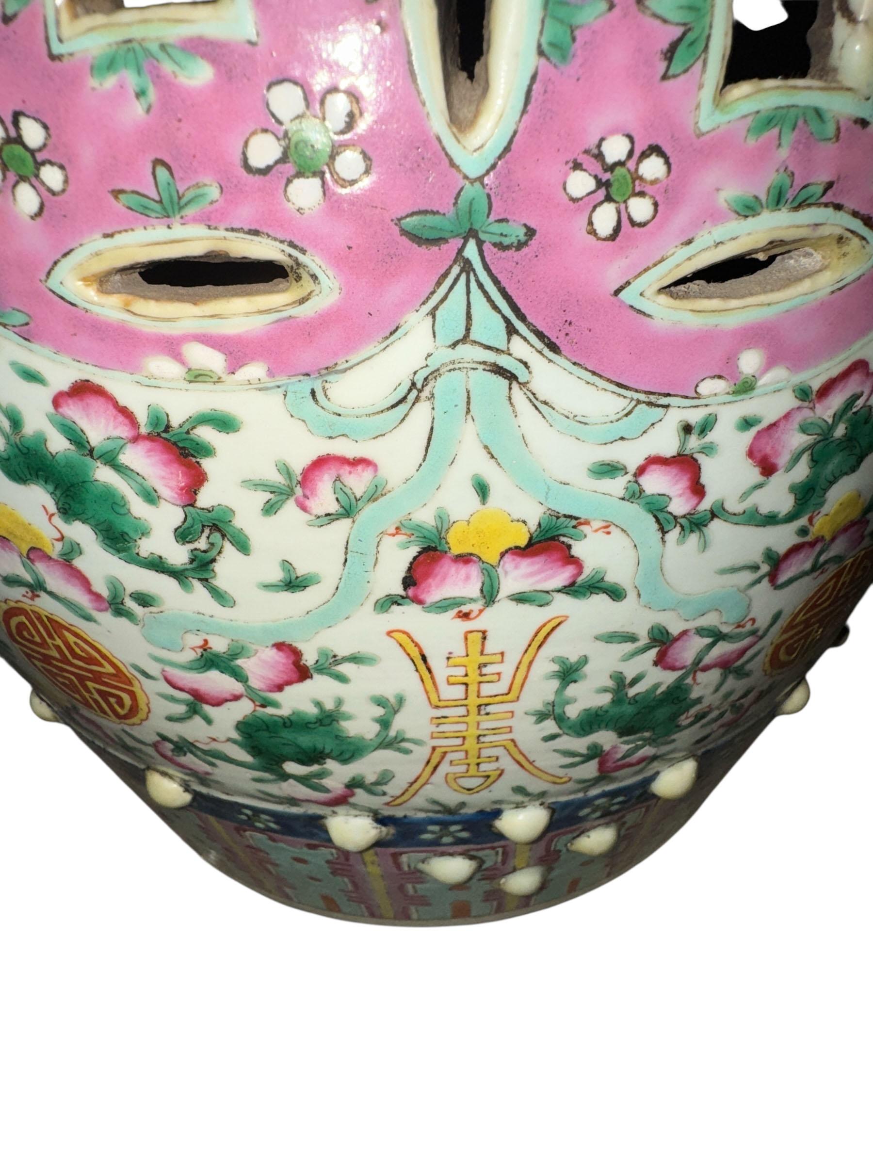 Chinese Export Famille Rose Terra Cotta Garden Stool For Sale 1