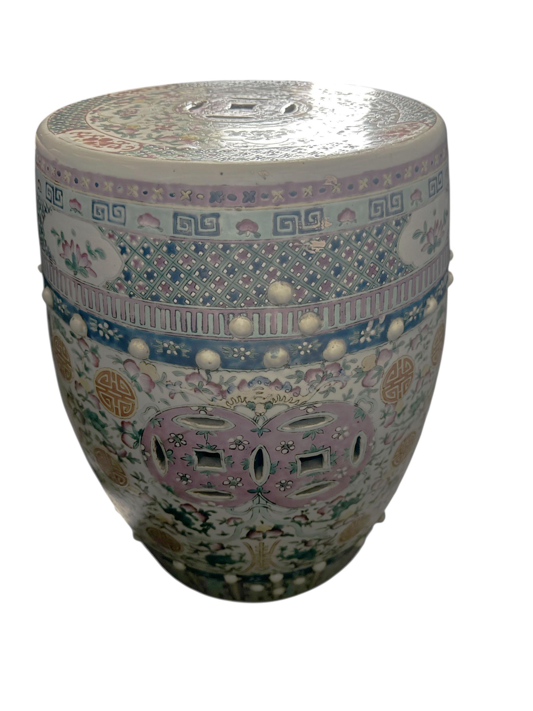 Chinese Export Famille Rose Terra Cotta Garden Stool For Sale 2