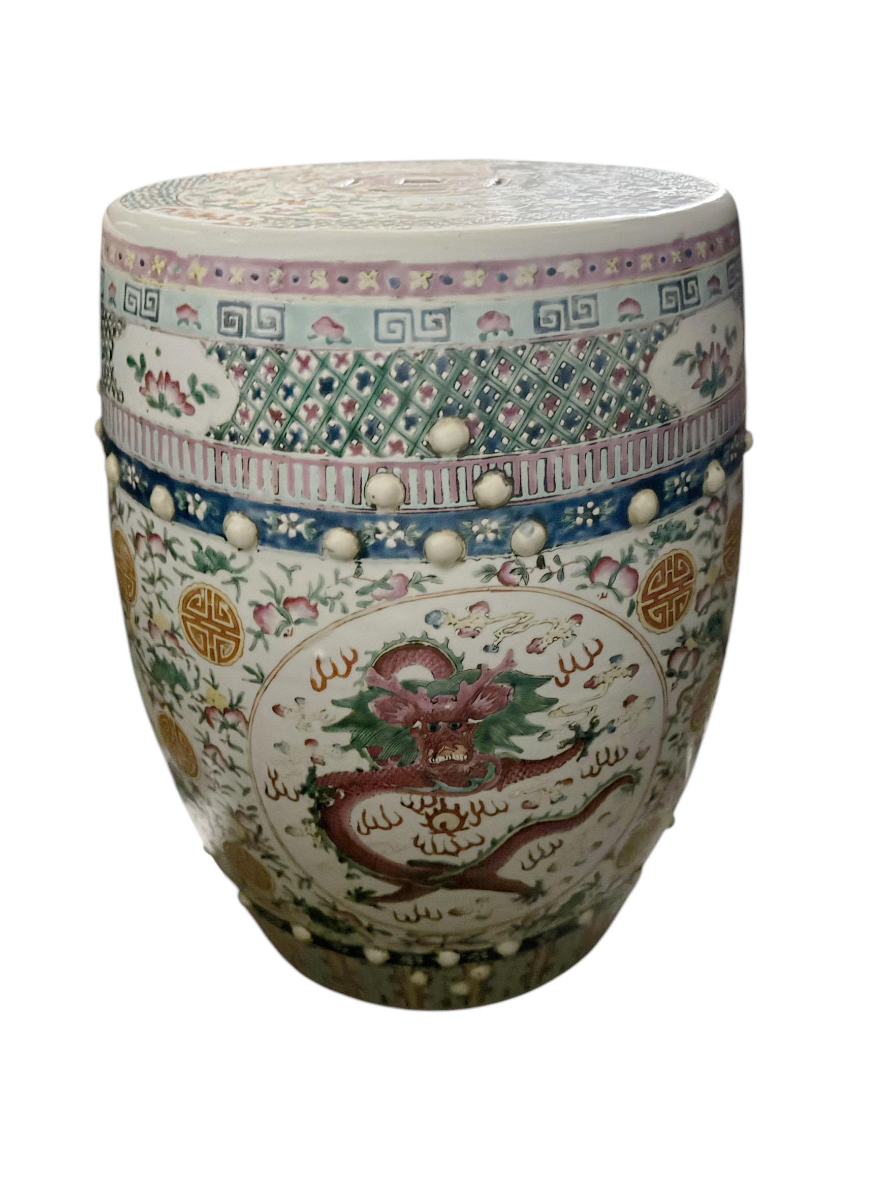 Chinese Export Famille Rose Terra Cotta Garden Stool For Sale 4