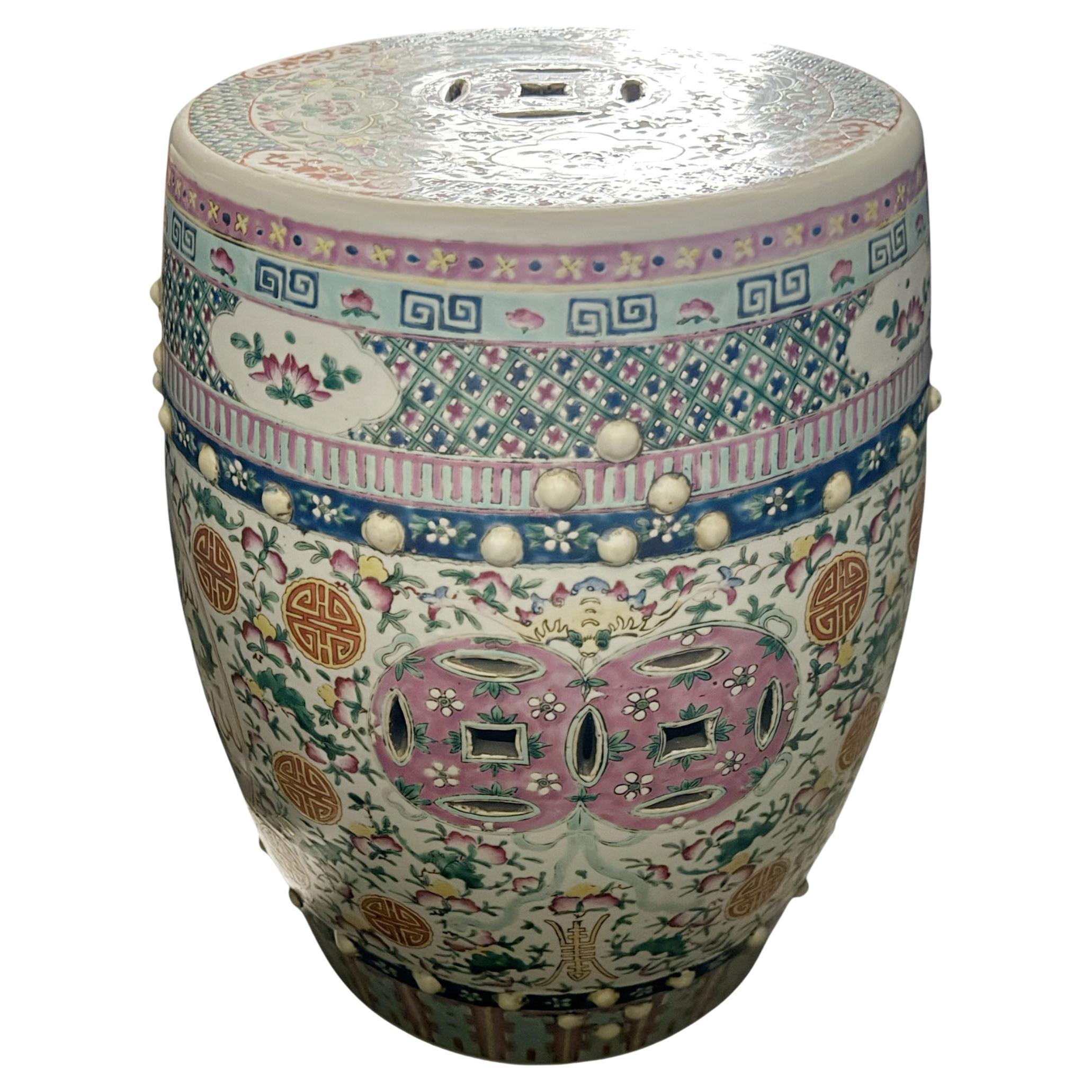 Chinese Export Famille Rose Terra Cotta Garden Stool