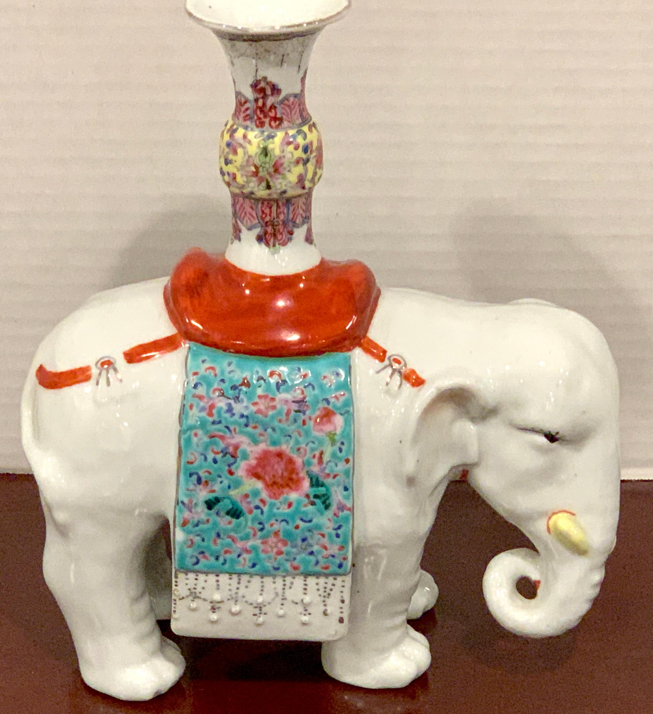 Enameled Chinese Export Famille Verte & Blanc de Chine Elephant Joss Stick For Sale