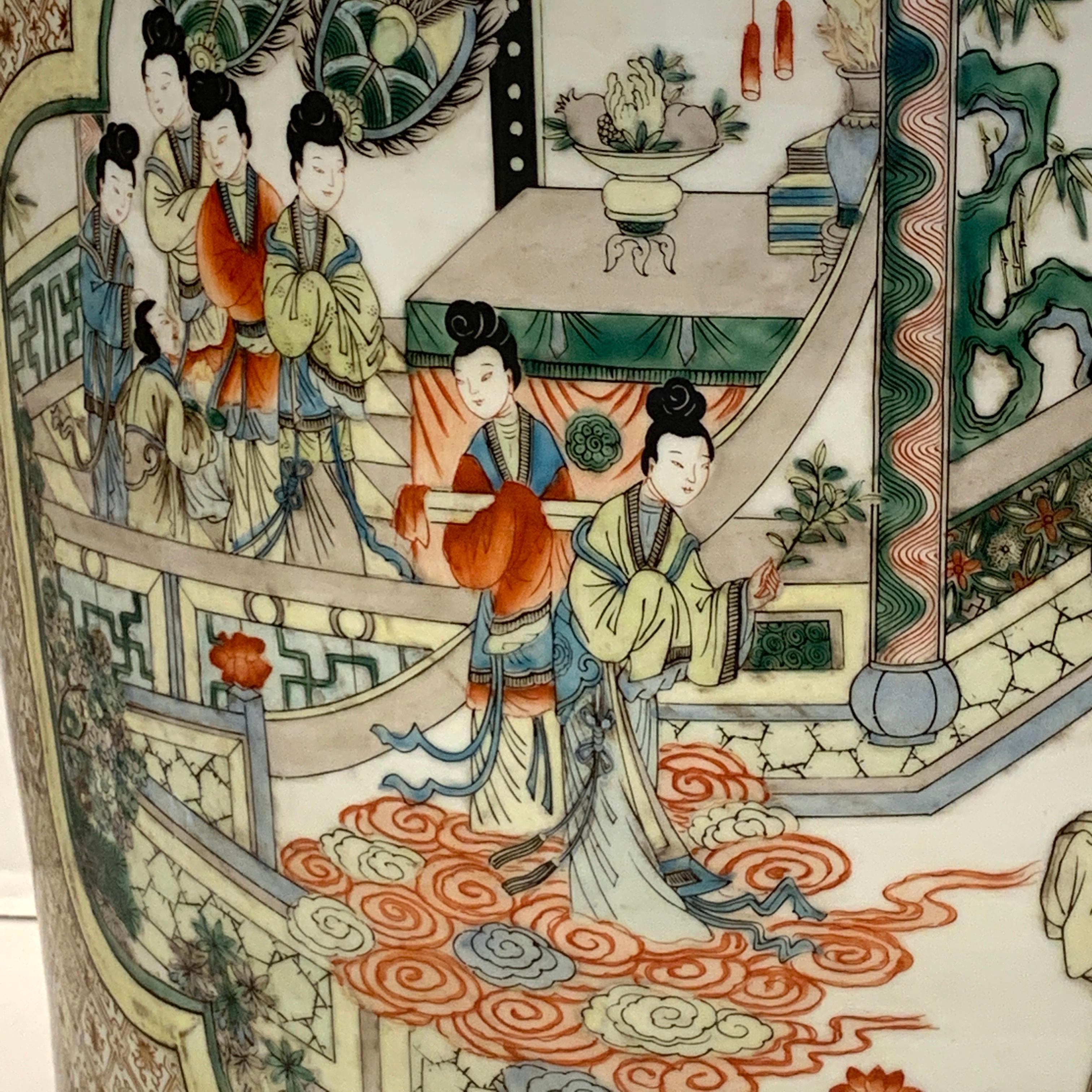 Chinese export famille verte jardinière, with finely painted court scenes.