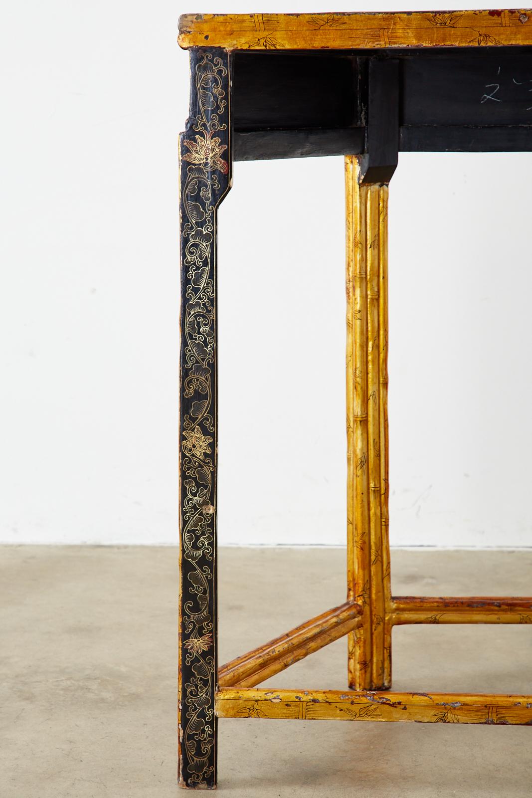 Chinese Export Faux Bamboo Gilt Lacquered Console Table 6