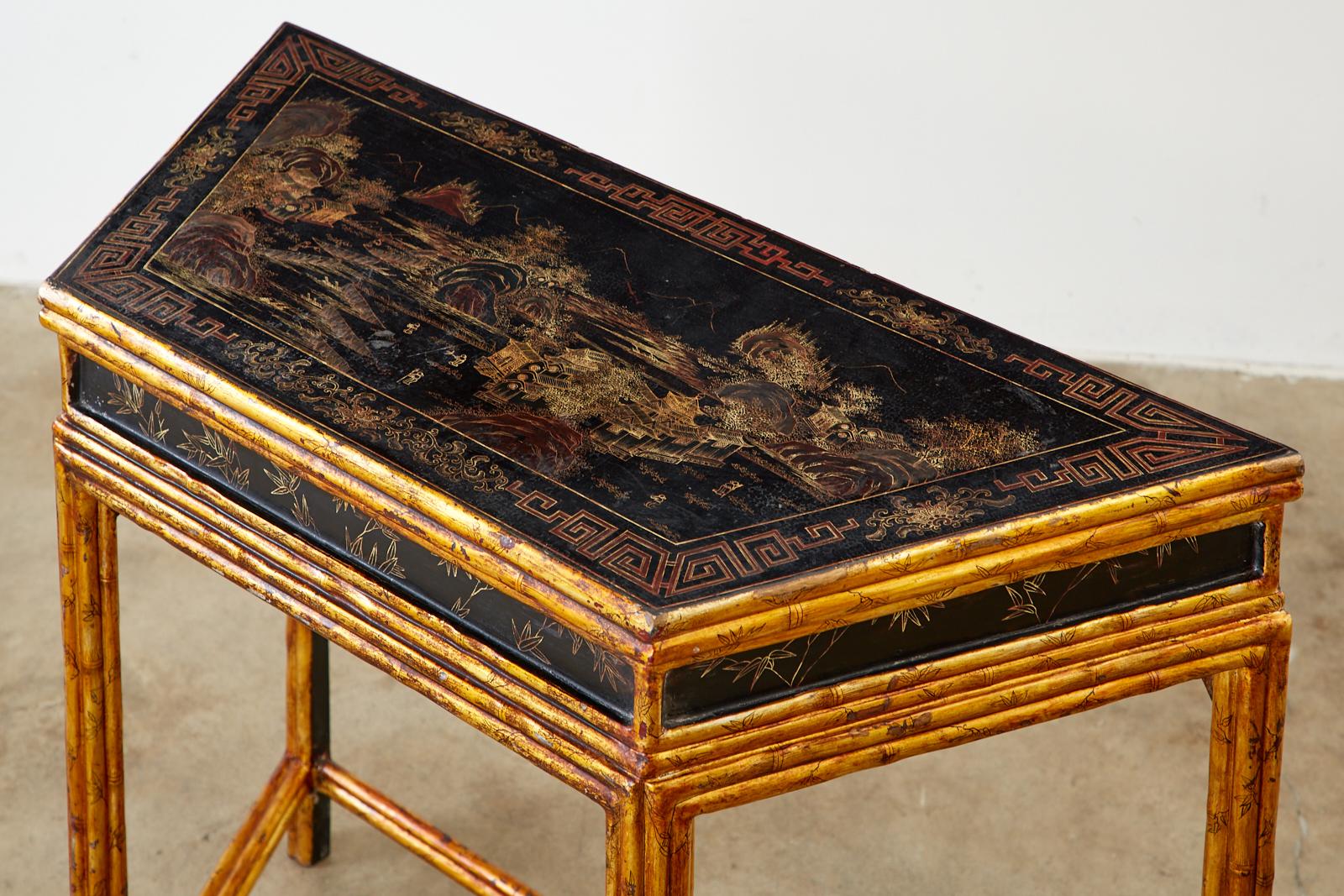 Chinese Export Faux Bamboo Gilt Lacquered Console Table 1