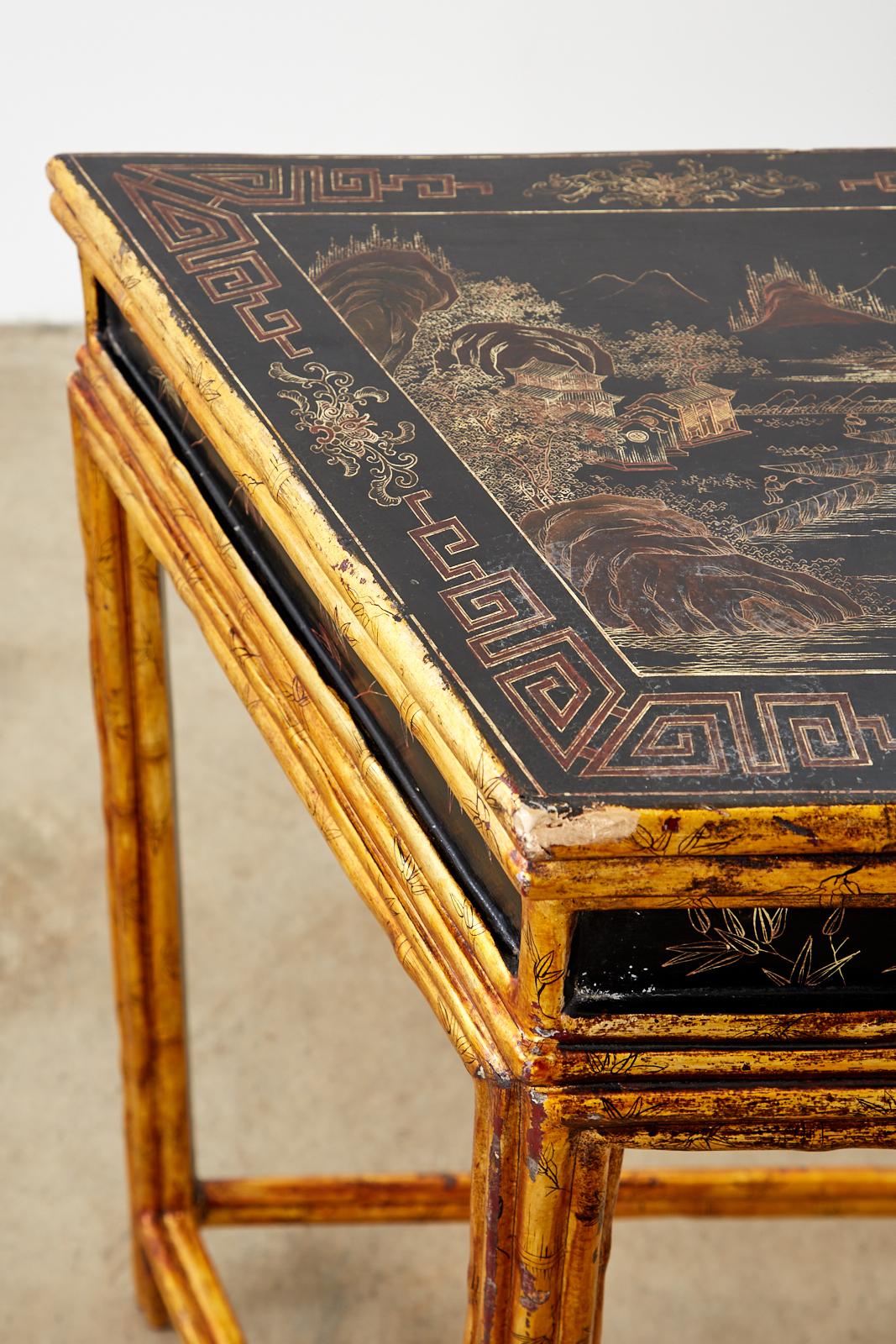 Chinese Export Faux Bamboo Gilt Lacquered Console Table 3