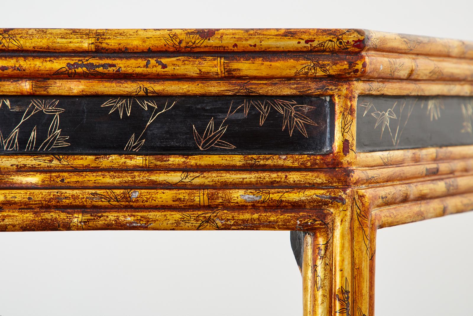 Chinese Export Faux Bamboo Gilt Lacquered Console Table 4