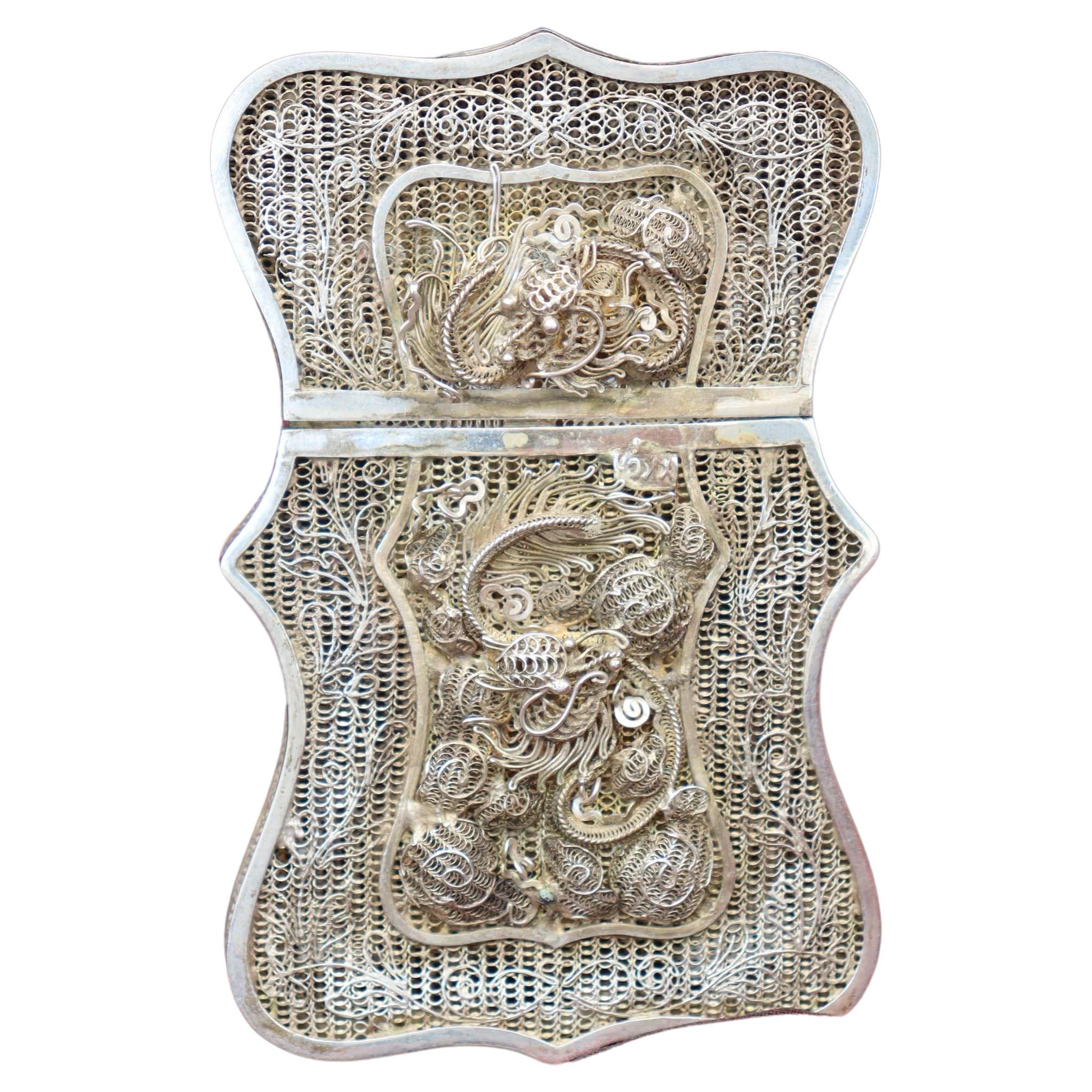 Chinese Export Filigree Silver Gilt Card Case For Sale