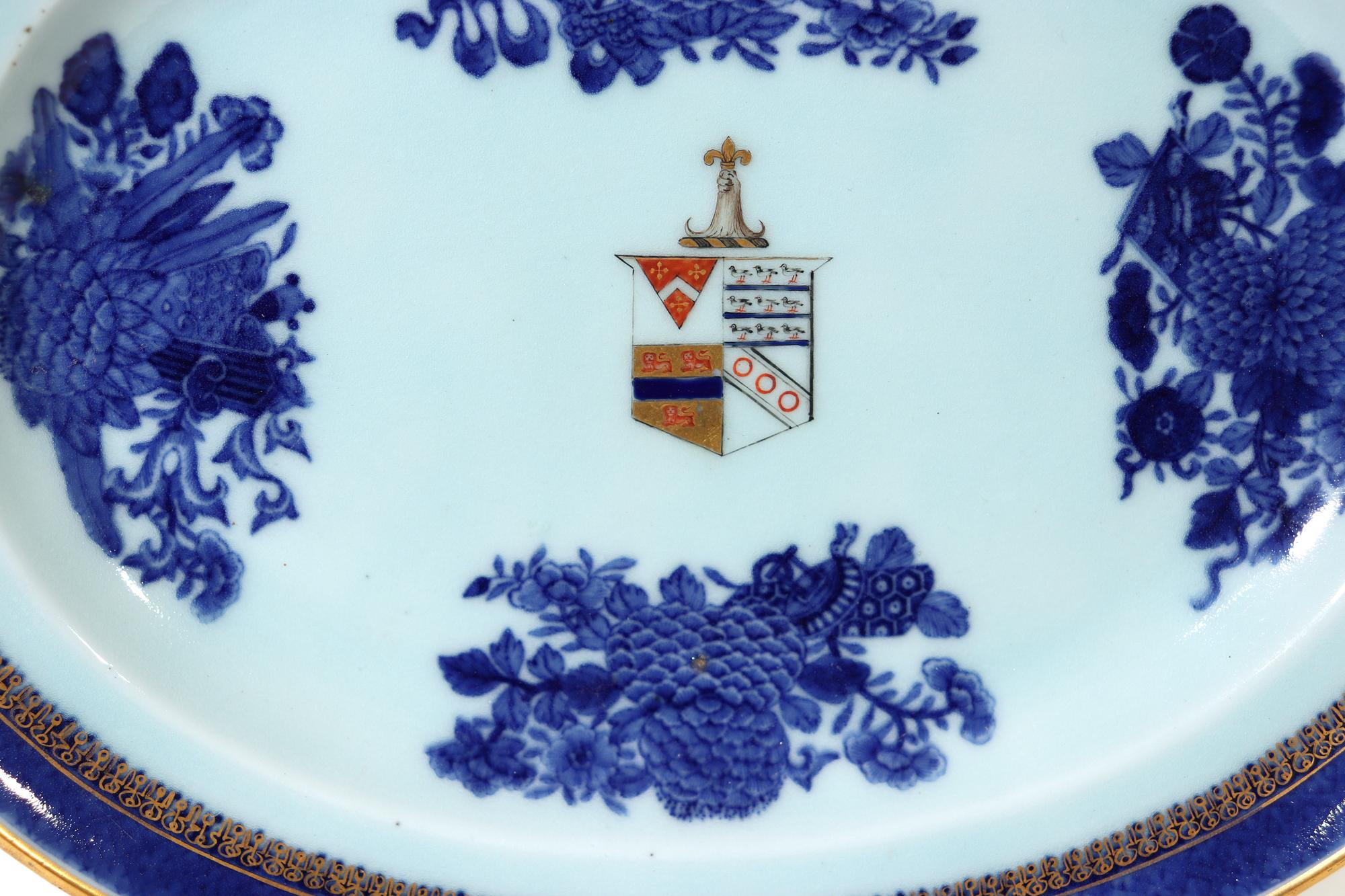 Chinese export fitzhugh armorial dishes,
Arms of Hill Dawe of Ditcheat House, Somerset,
Circa 1800

The Chinese Export porcelain underglaze blue armorial dishes are painted with the arms of Hill Dawe of Ditcheat House of Somerset in enamels with