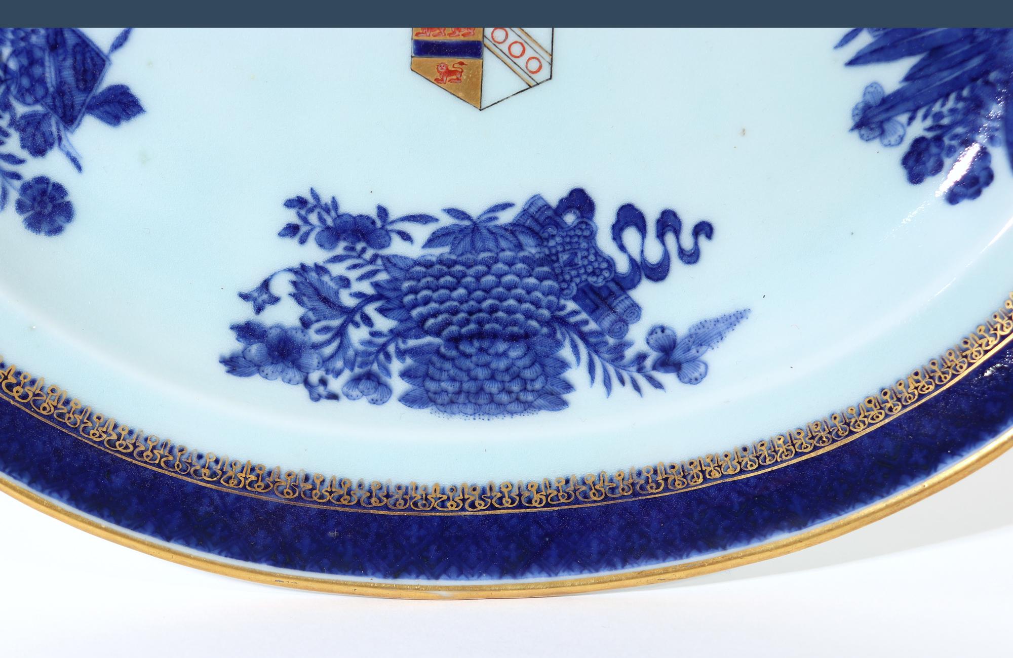 19th Century Chinese Export Fitzhugh Armorial Dishes, Arms of Hill Dawe of Ditcheat House