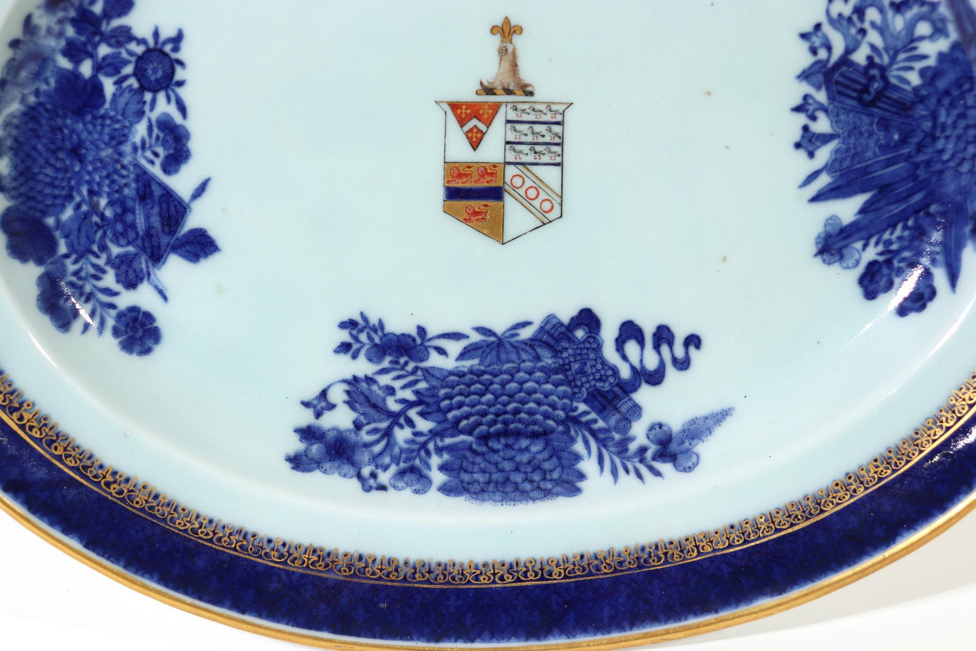 Porcelain Chinese Export Fitzhugh Armorial Dishes, Arms of Hill Dawe of Ditcheat House
