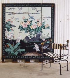 Chinese Export Flora and Fauna Lacquered Coromandel Screen