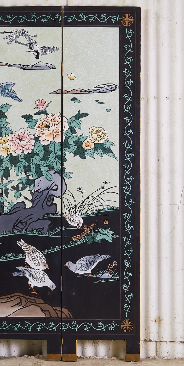 Chinese Export Flora and Fauna Lacquered Coromandel Screen For Sale 2