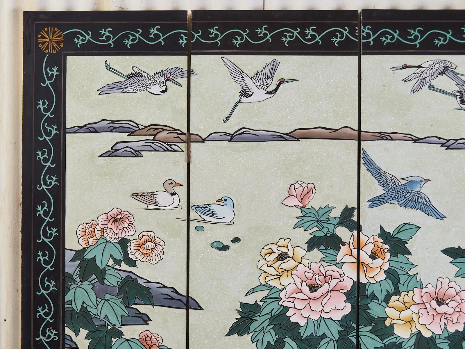 Chinese Export Flora and Fauna Lacquered Coromandel Screen 4
