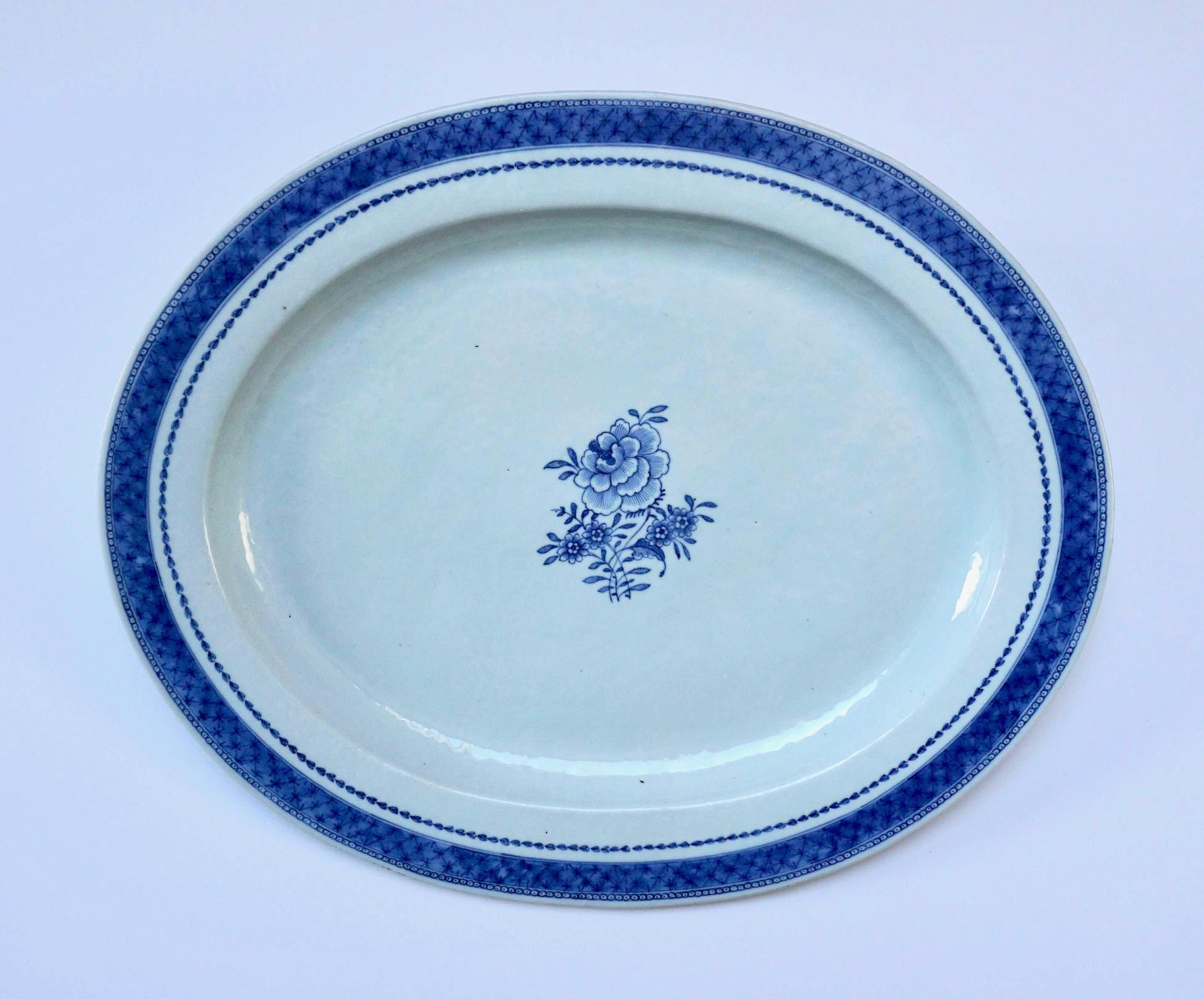 Chinese Export for Swedish Market Large Blue and White Oval Platter, circa 1790 5