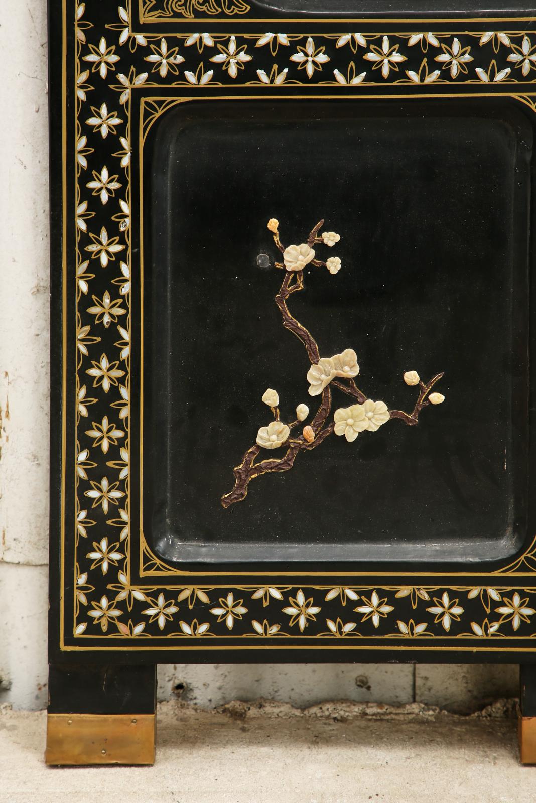 Chinese Export Four Panel Carved Soapstone Coromandel Screen 6