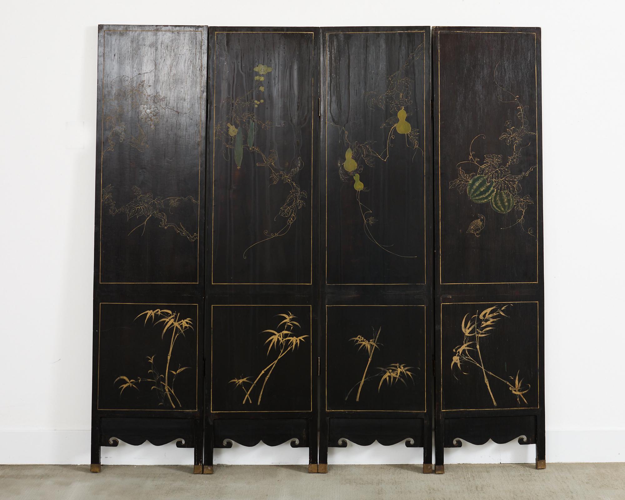 Chinese Export Vier Panel geschnitzt Speckstein Coromandel Bildschirm im Angebot 8