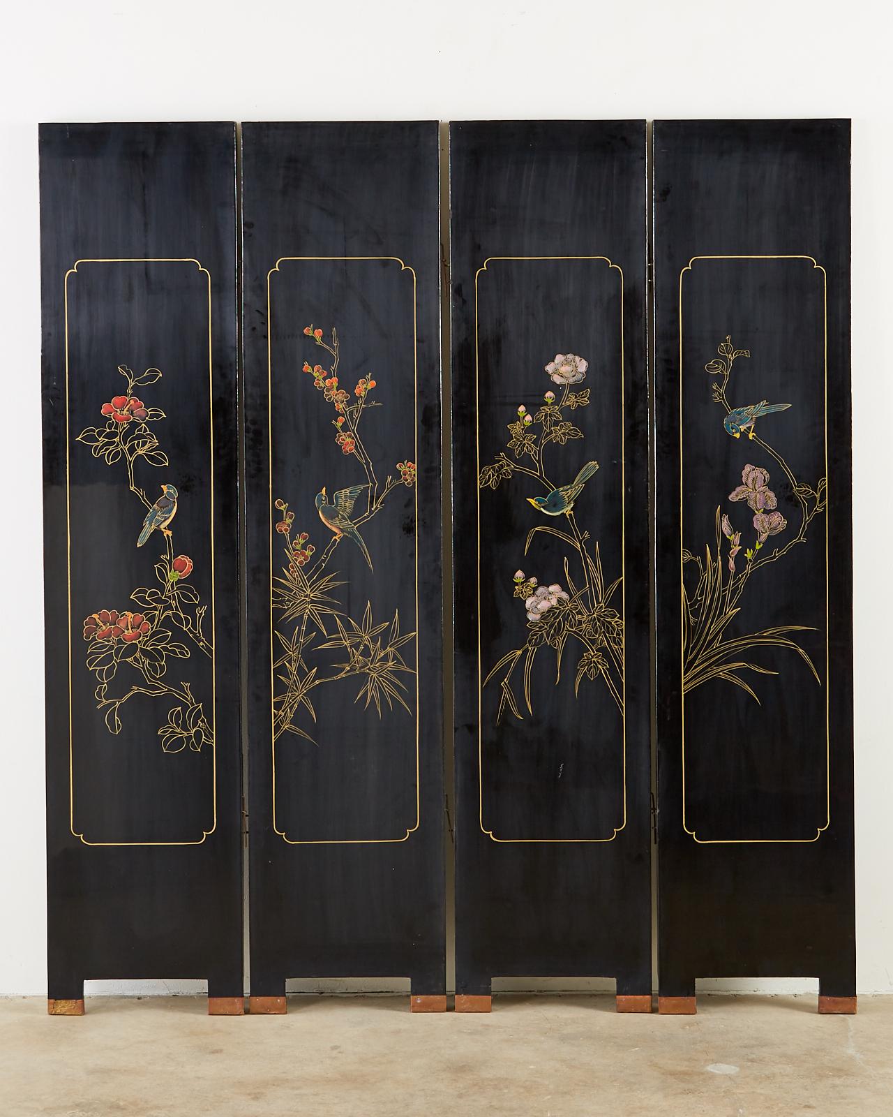 Chinese Export Four-Panel Carved Soapstone Coromandel Screen 14