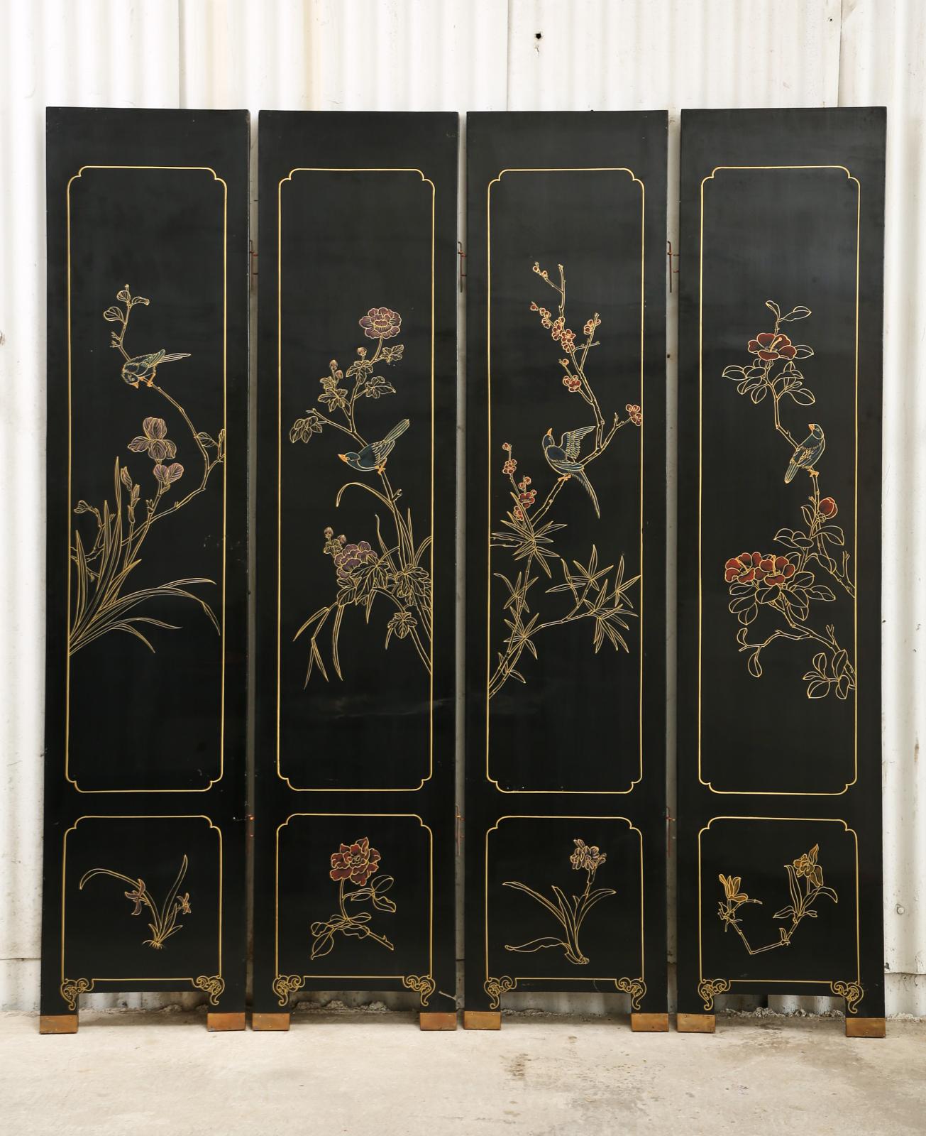 Chinese Export Four Panel Carved Soapstone Coromandel Screen 14