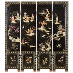 Chinese Export Four-Panel Carved Soapstone Coromandel Screen