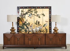 Chinese Export Four Panel Coromandel Screen Cranes on Gold Leaf
