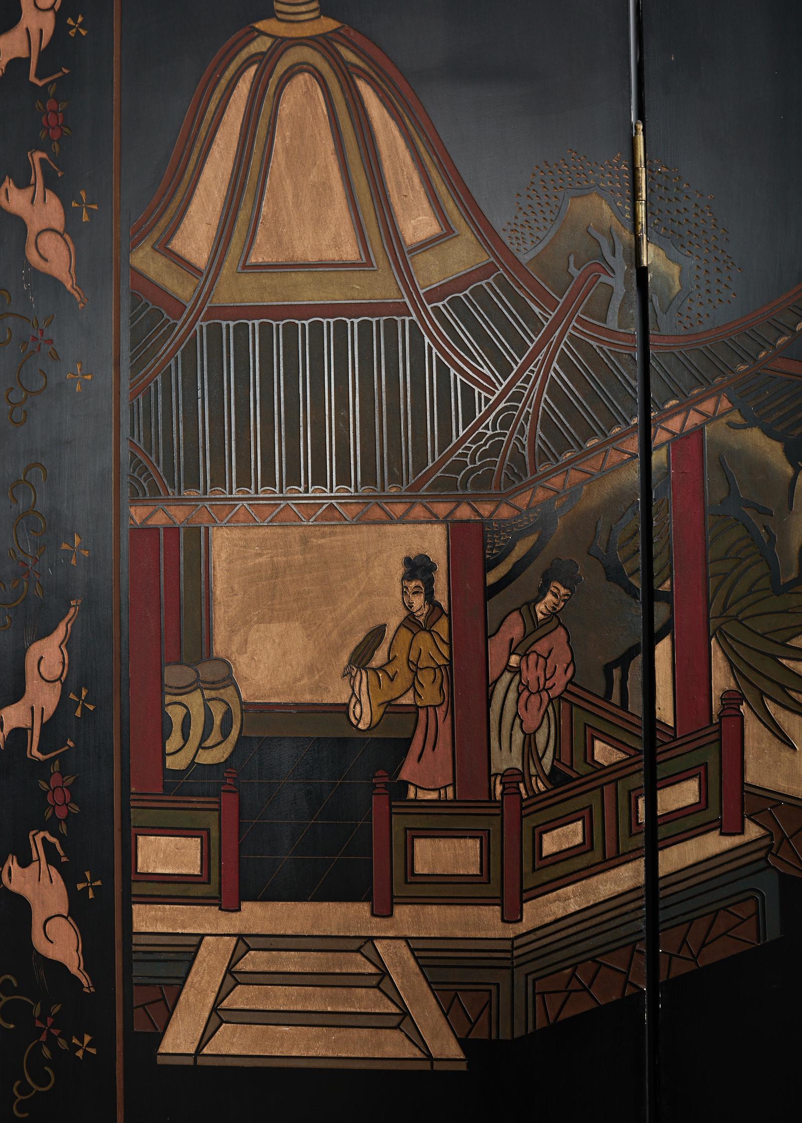 Chinese Export Four Panel Coromandel Screen Walled Pavilion For Sale 6