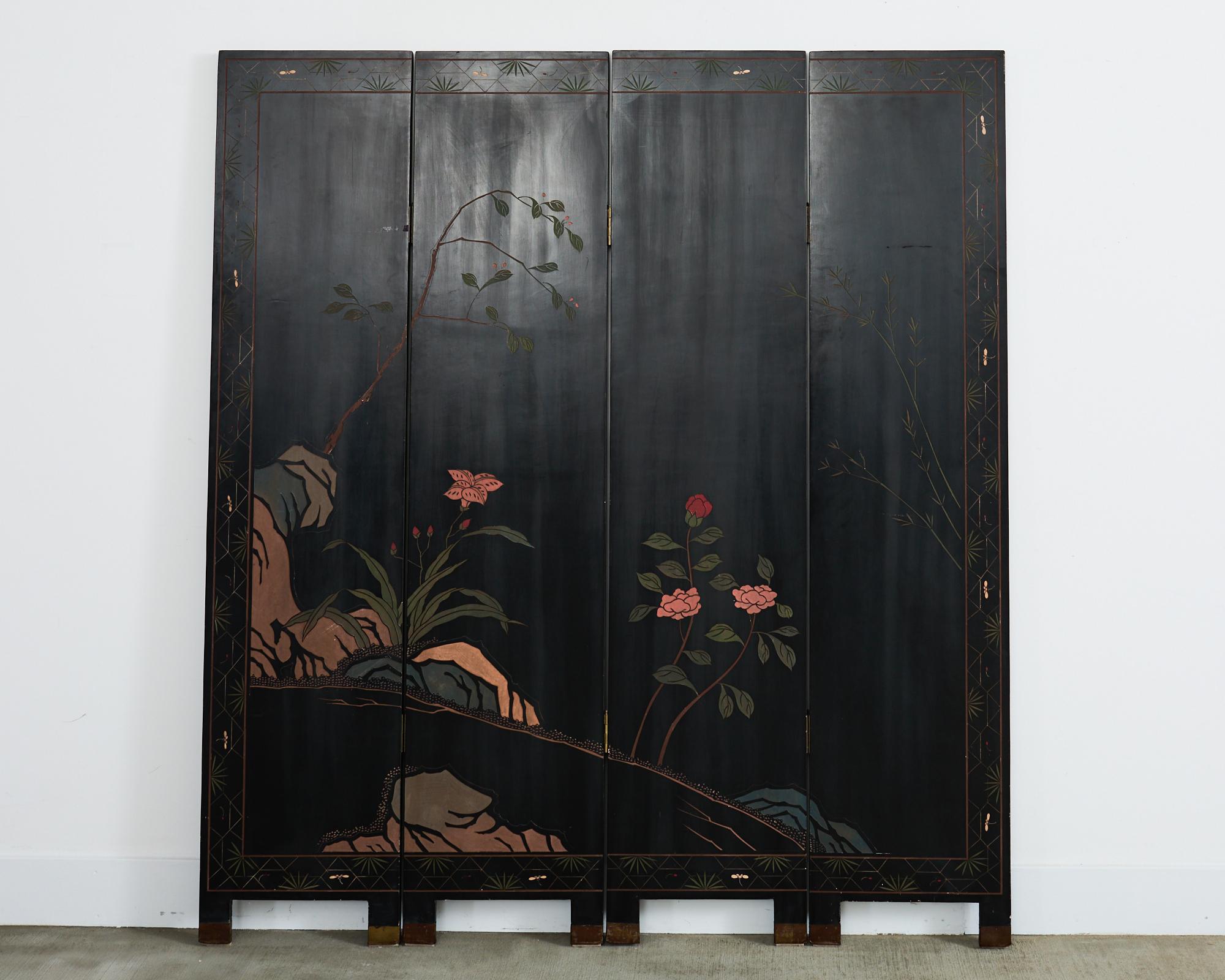 Chinese Export Four Panel Coromandel Screen Walled Pavilion For Sale 14