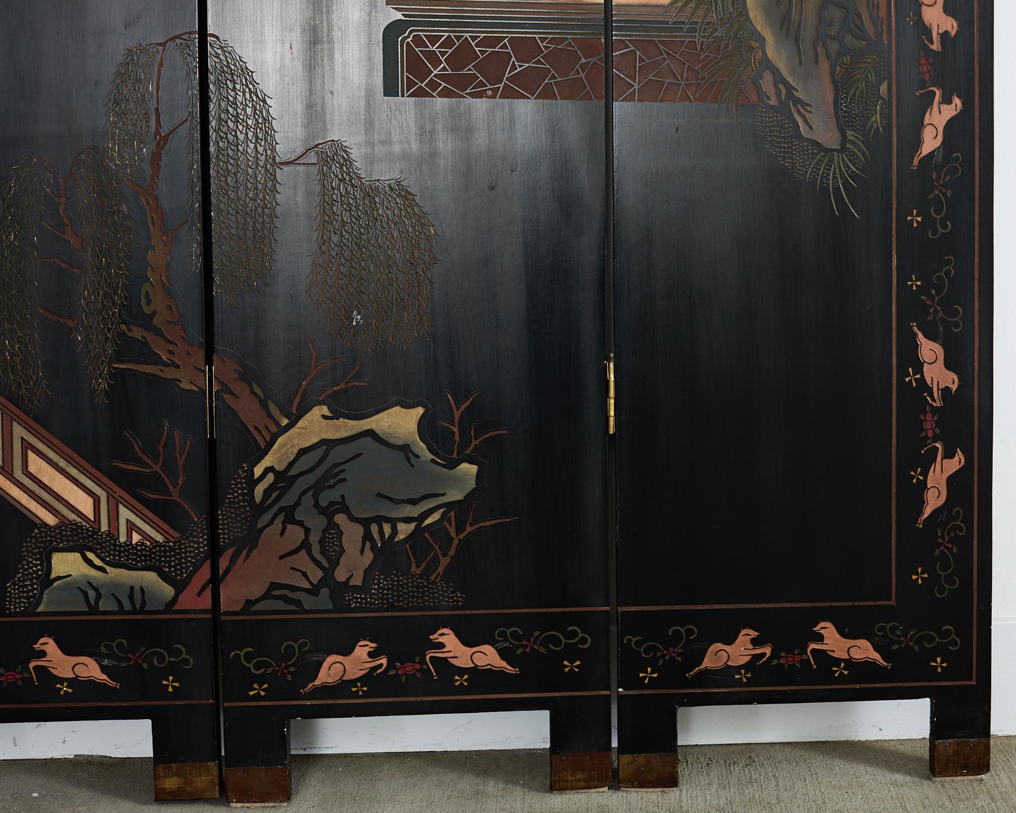Chinese Export Four Panel Coromandel Screen Walled Pavilion For Sale 2