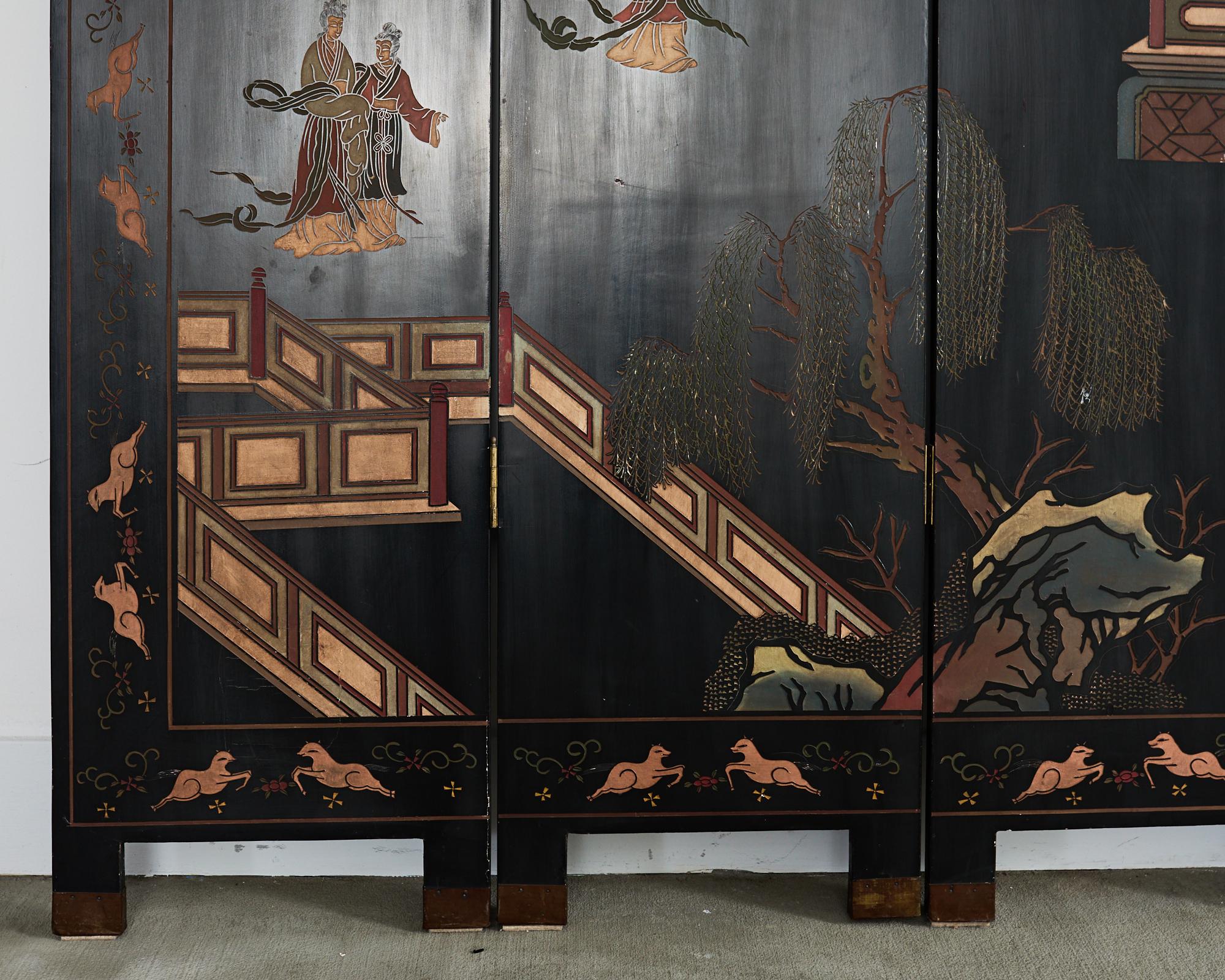 Chinese Export Four Panel Coromandel Screen Walled Pavilion For Sale 3