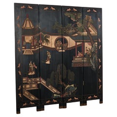 Pavilion mural à quatre panneaux de Coromandel, exporté de Chine