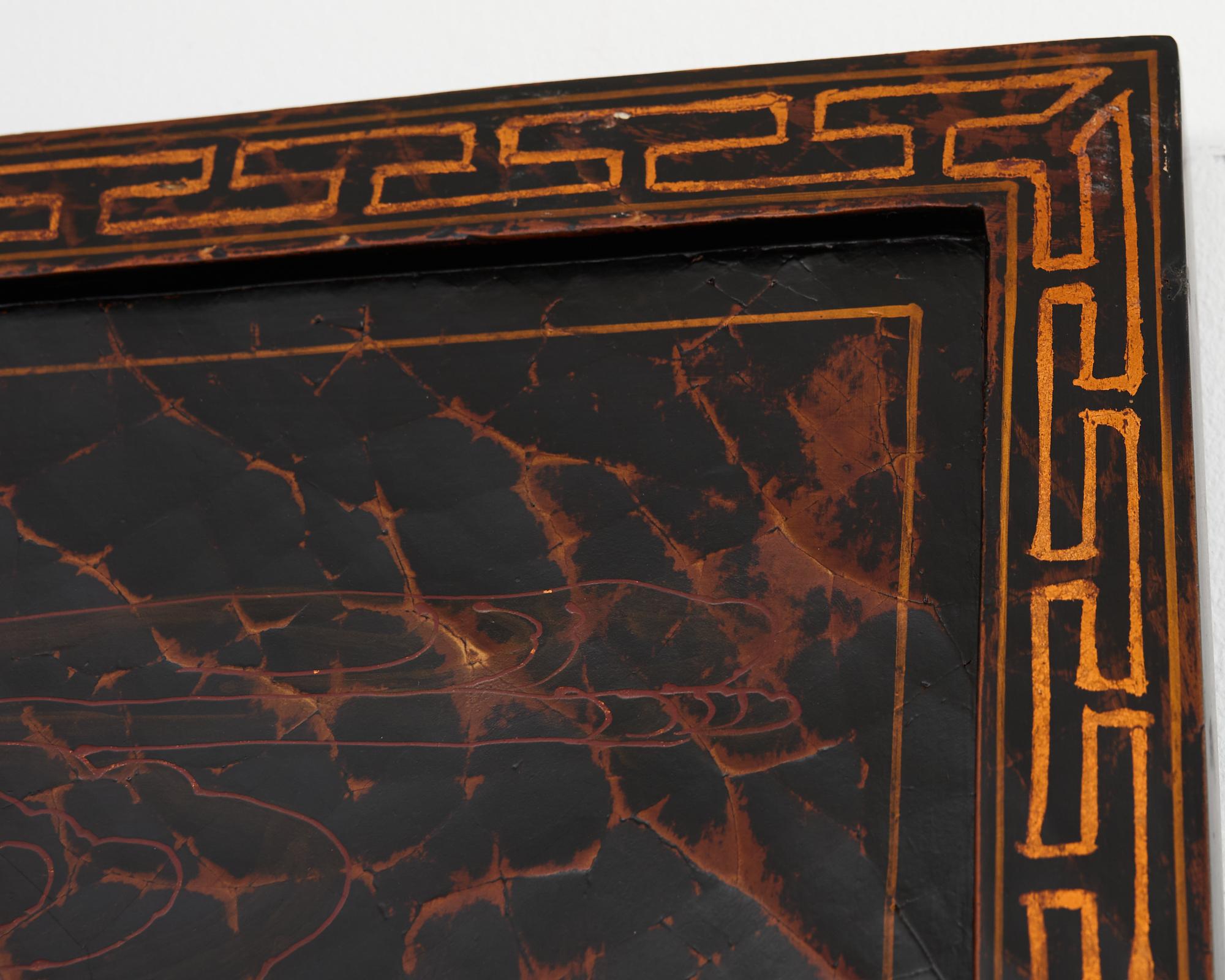 Chinese Export Four Panel Coromandel Style Screen Ancient Bridge For Sale 12