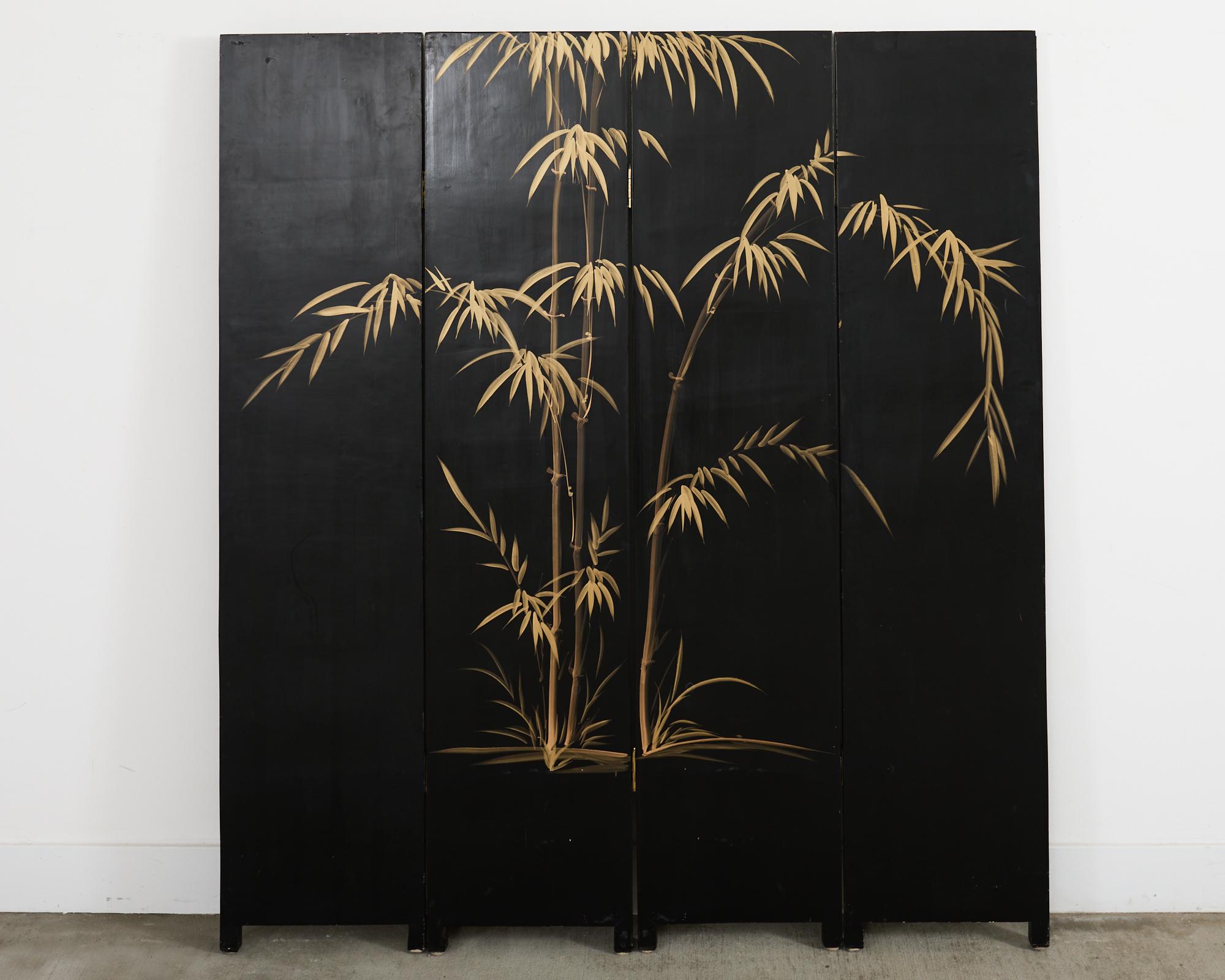 Chinese Export Four Panel Coromandel Style Screen Ancient Bridge For Sale 13